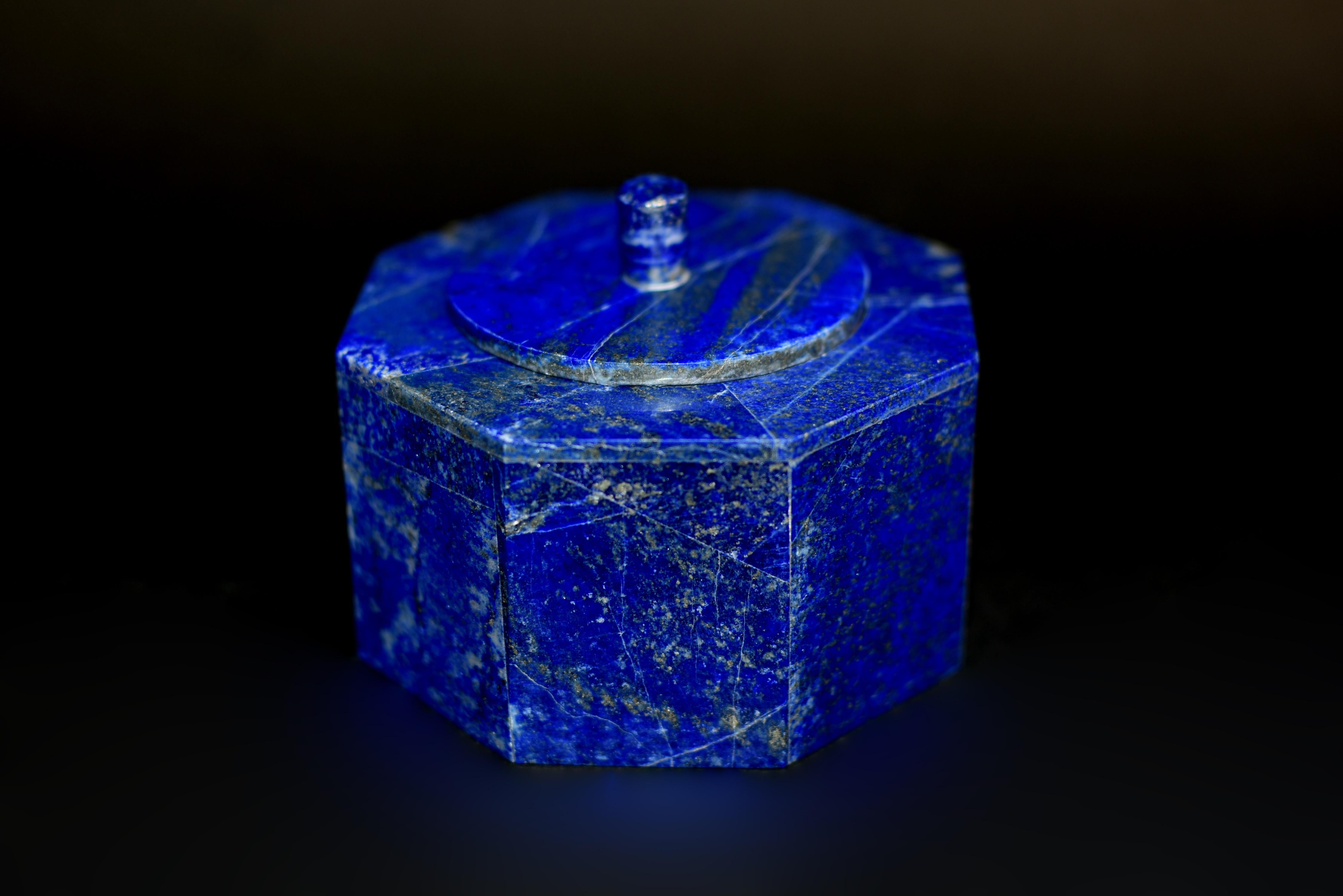 Paire de boîtes octogonales en lapis-lazuli de 4 pouces de qualité AAA en vente 4