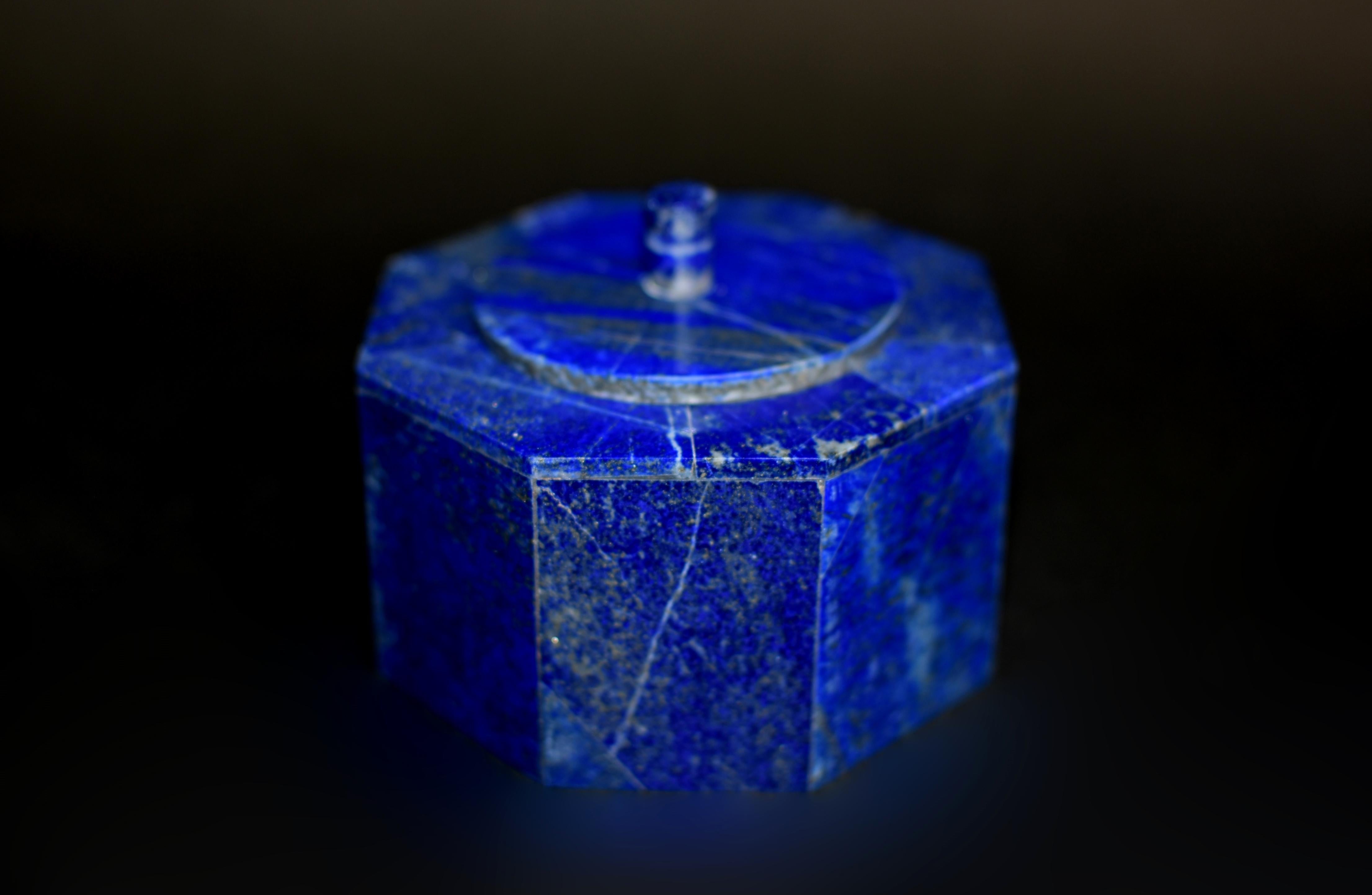 Paire de boîtes octogonales en lapis-lazuli de 4 pouces de qualité AAA en vente 5