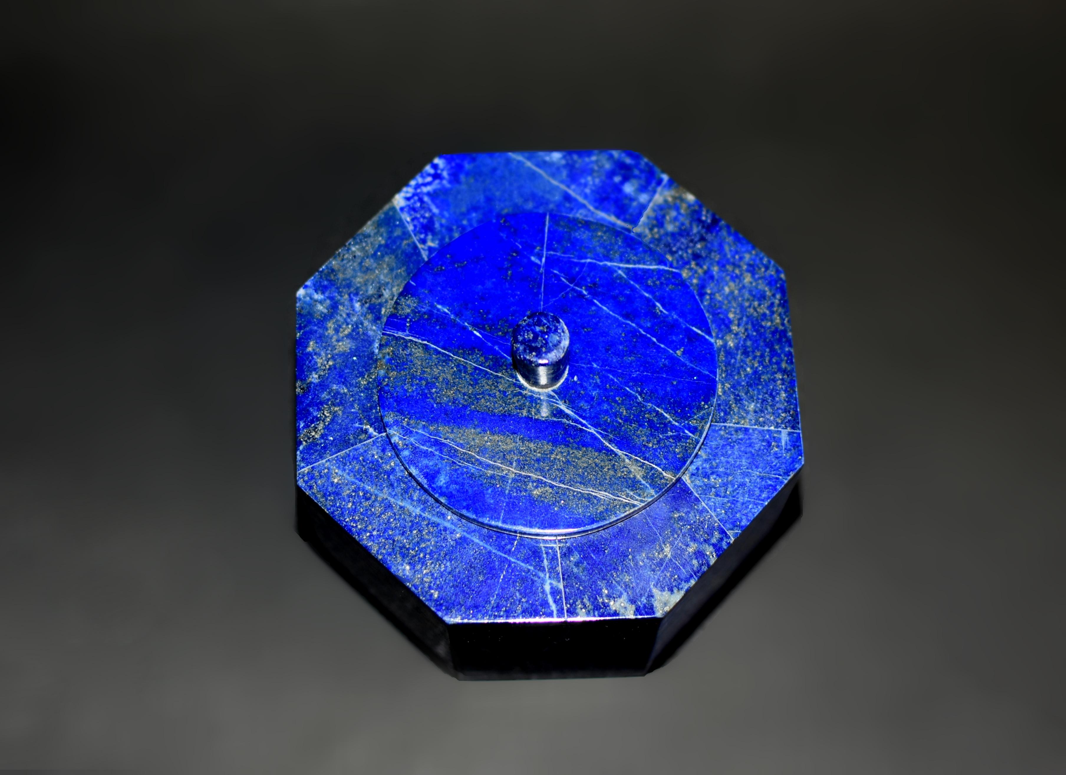 Paire de boîtes octogonales en lapis-lazuli de 4 pouces de qualité AAA en vente 6