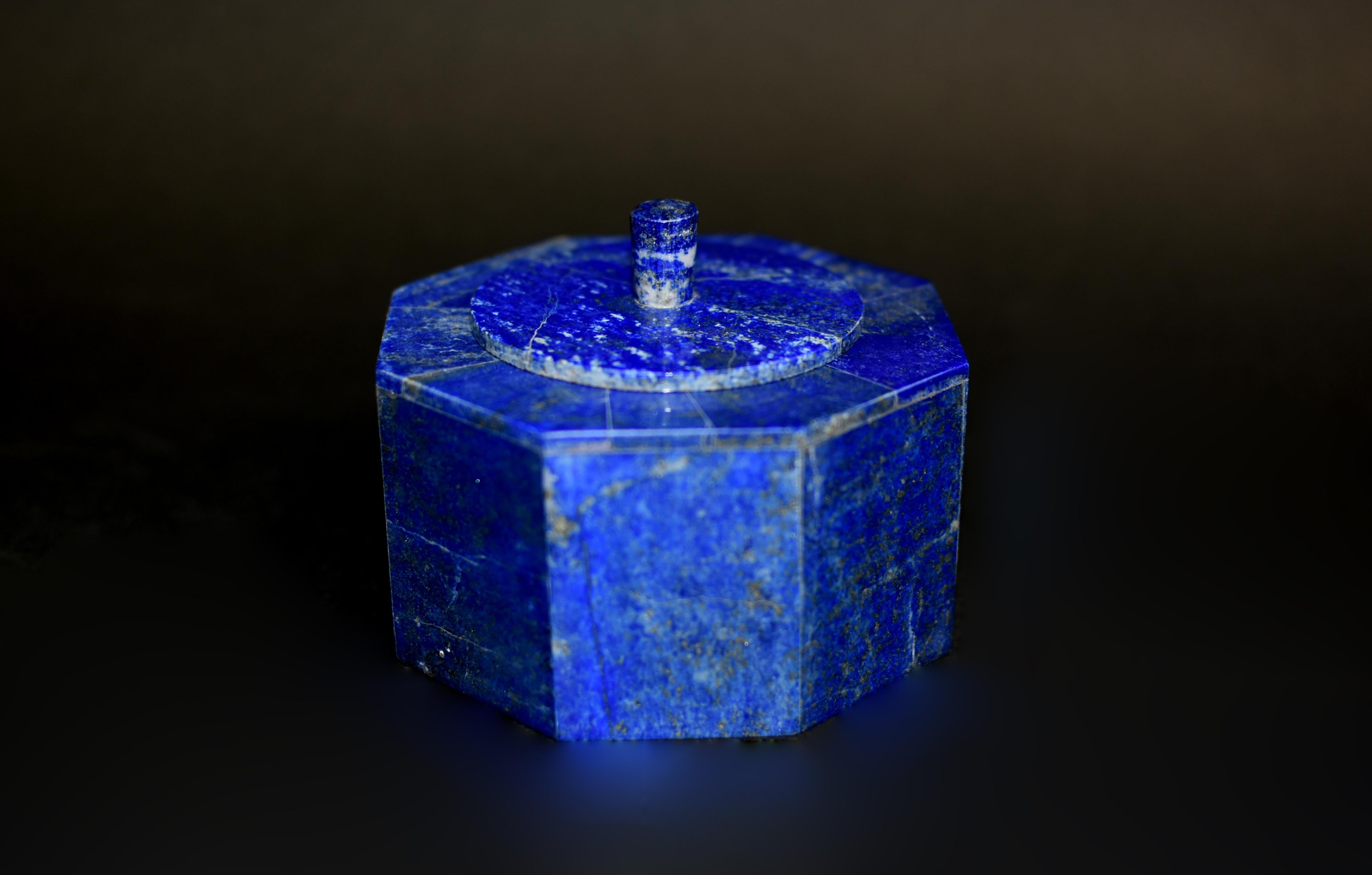 Paire de boîtes octogonales en lapis-lazuli de 4 pouces de qualité AAA en vente 7