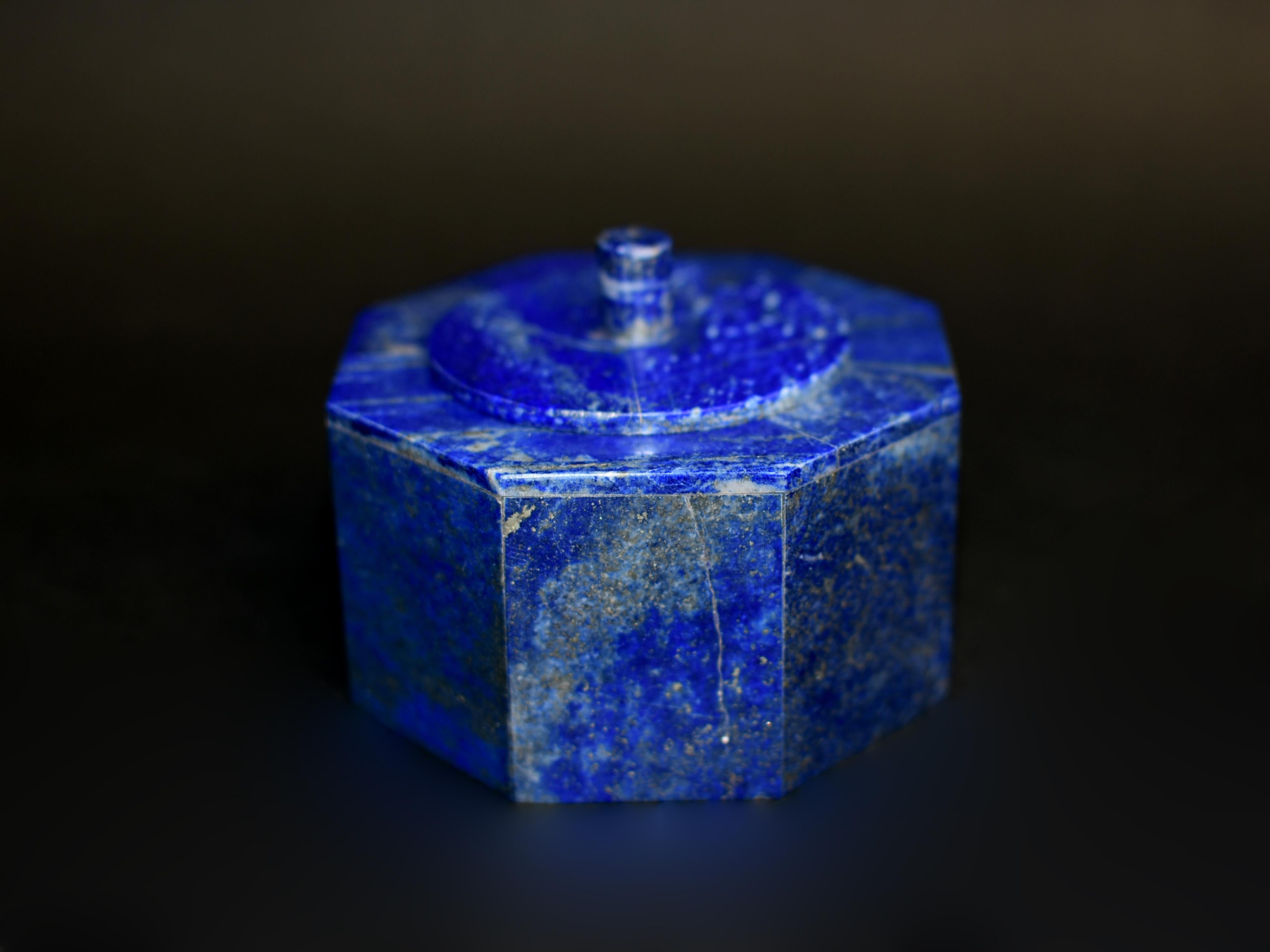 Paire de boîtes octogonales en lapis-lazuli de 4 pouces de qualité AAA en vente 8