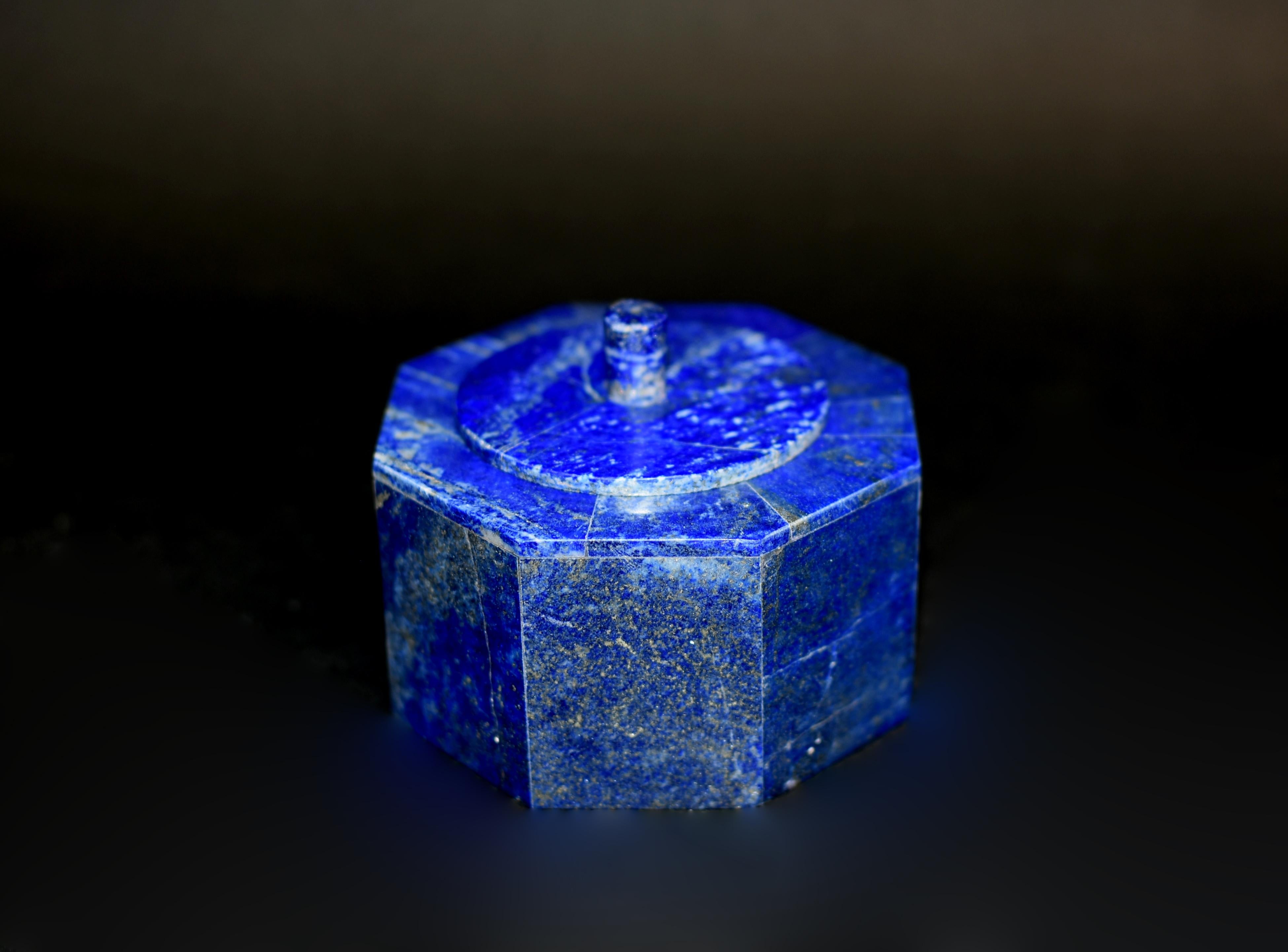 Paire de boîtes octogonales en lapis-lazuli de 4 pouces de qualité AAA en vente 9