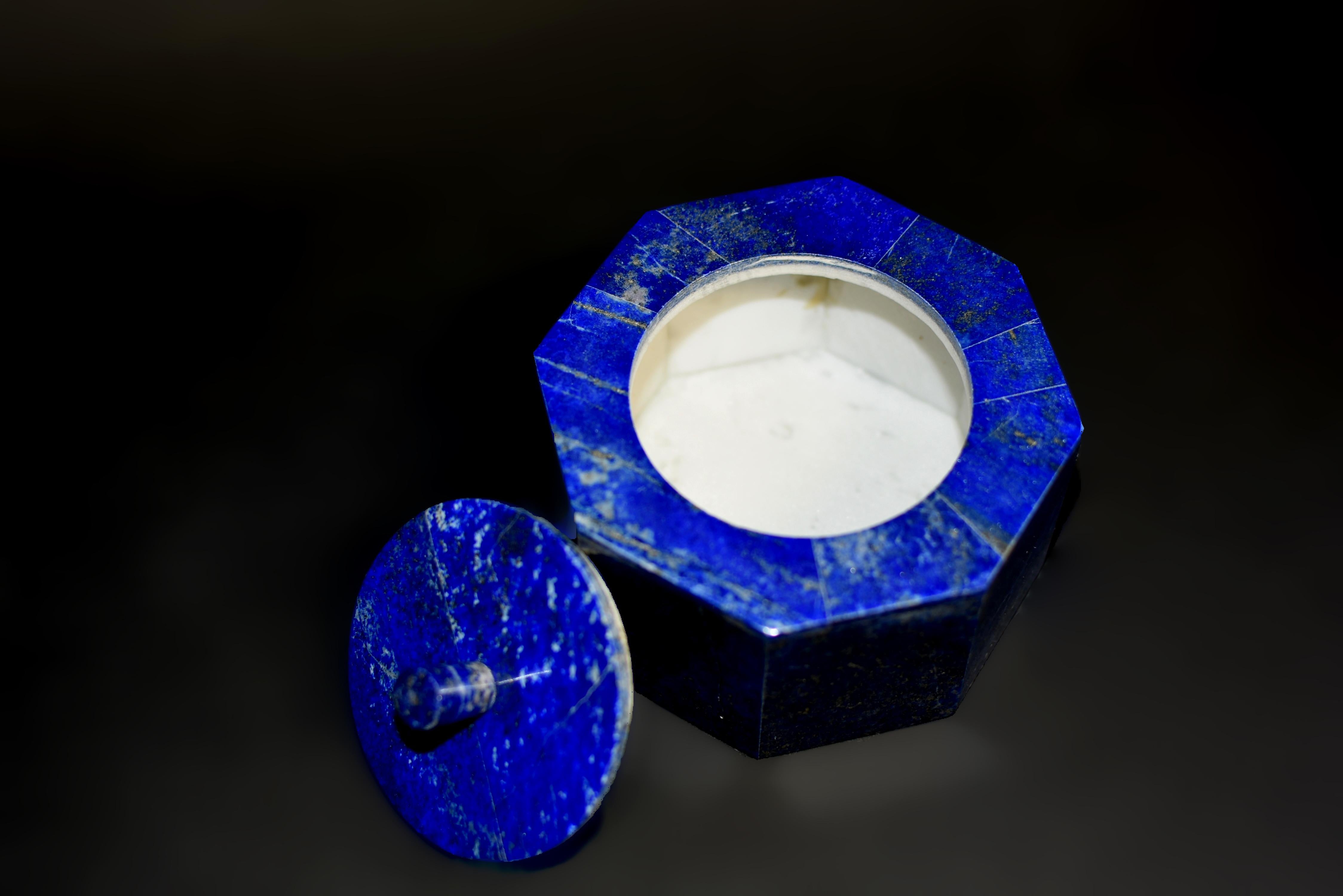 Paire de boîtes octogonales en lapis-lazuli de 4 pouces de qualité AAA en vente 11