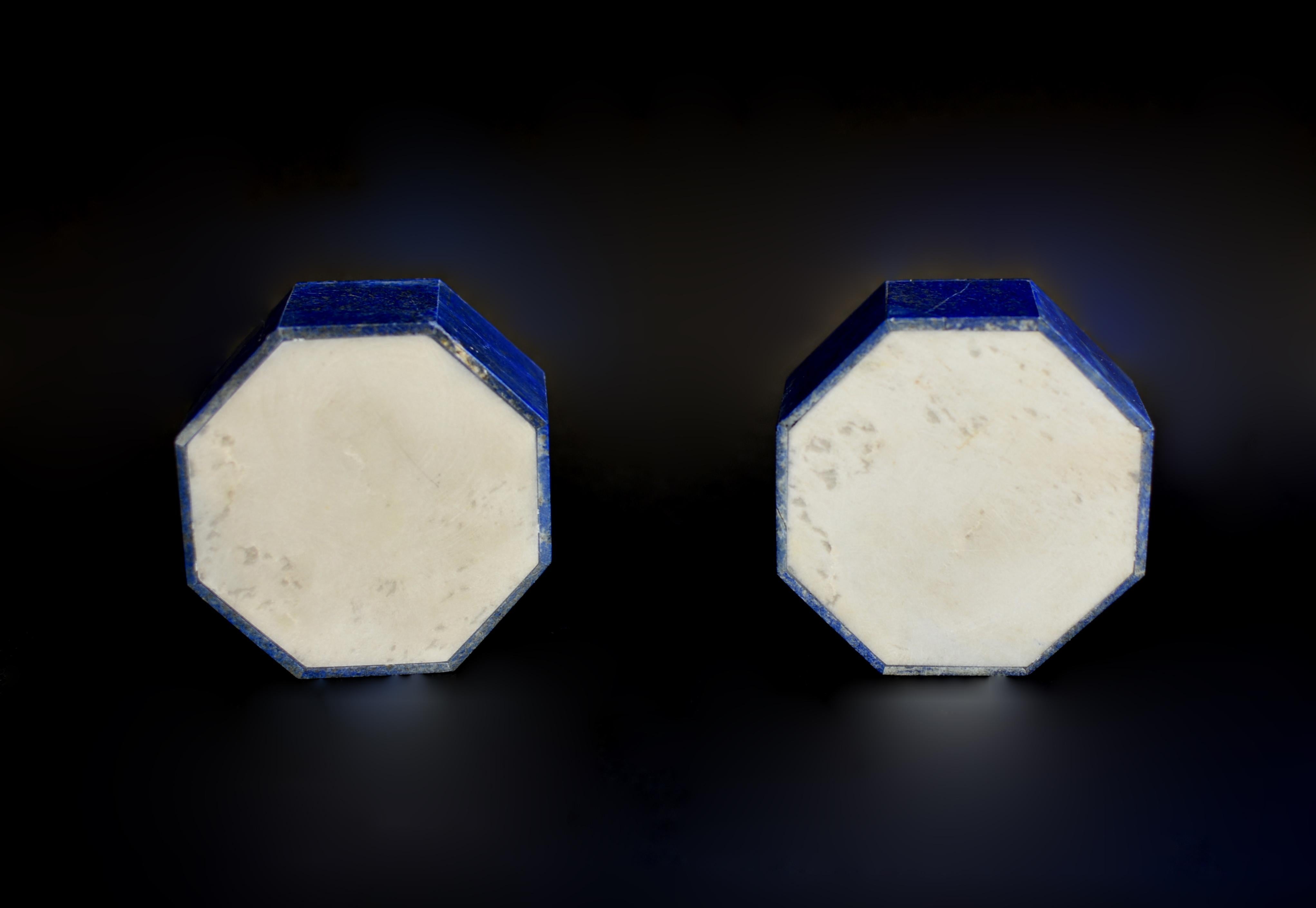Paire de boîtes octogonales en lapis-lazuli de 4 pouces de qualité AAA en vente 12