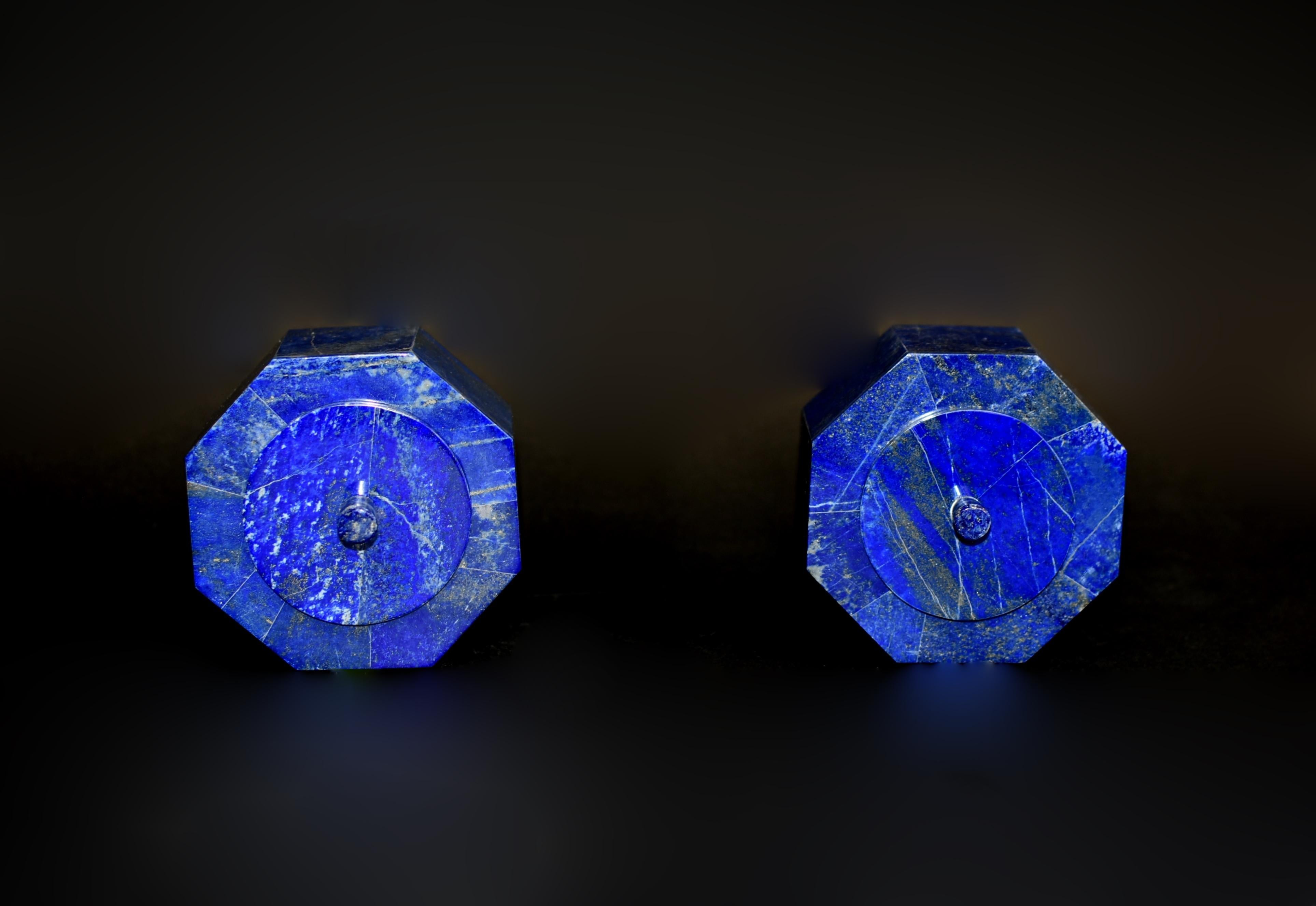 Afghan Paire de boîtes octogonales en lapis-lazuli de 4 pouces de qualité AAA en vente