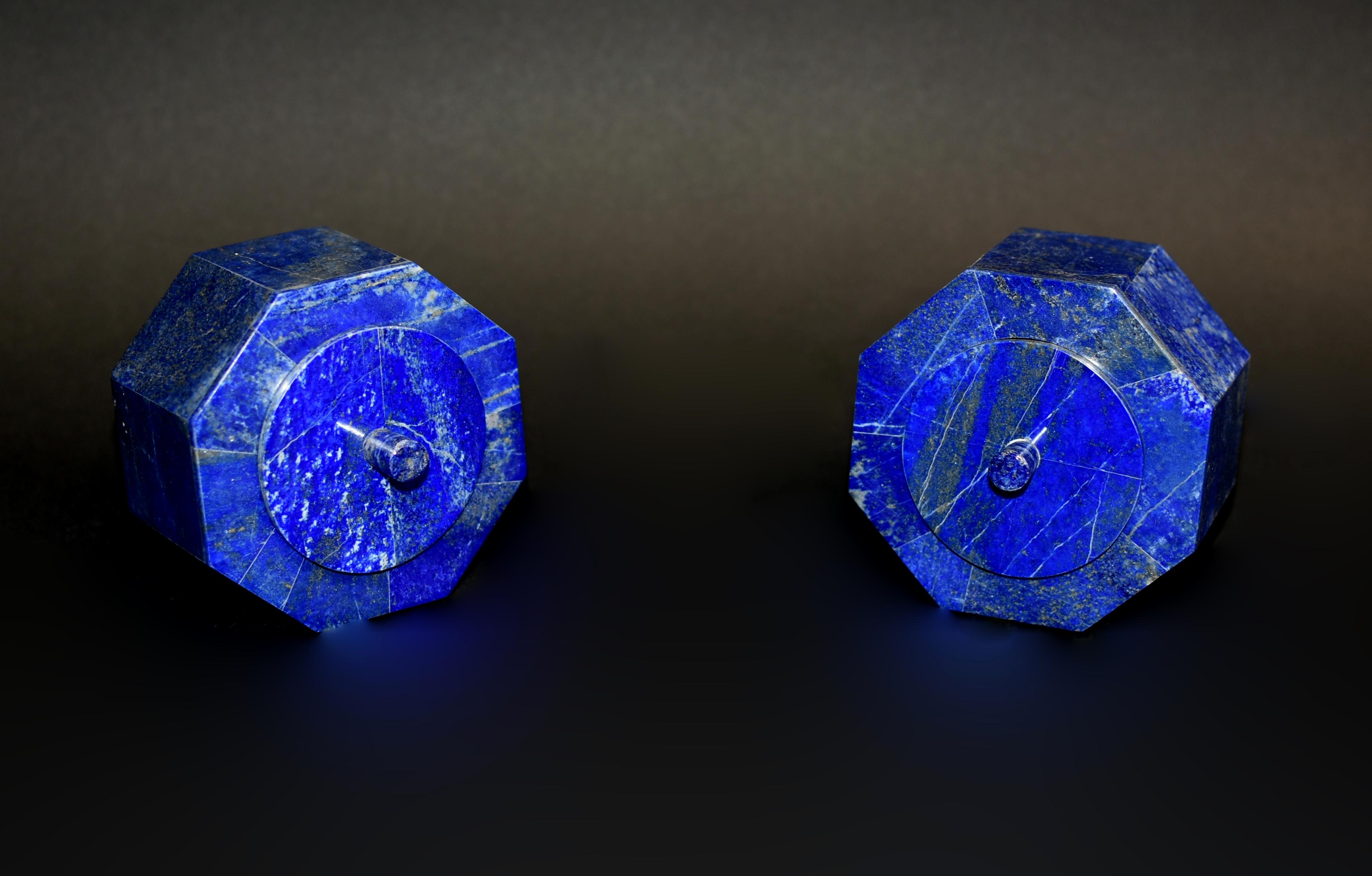 Hand-Crafted Pair Lapis Lazuli Octagonal Boxes 4