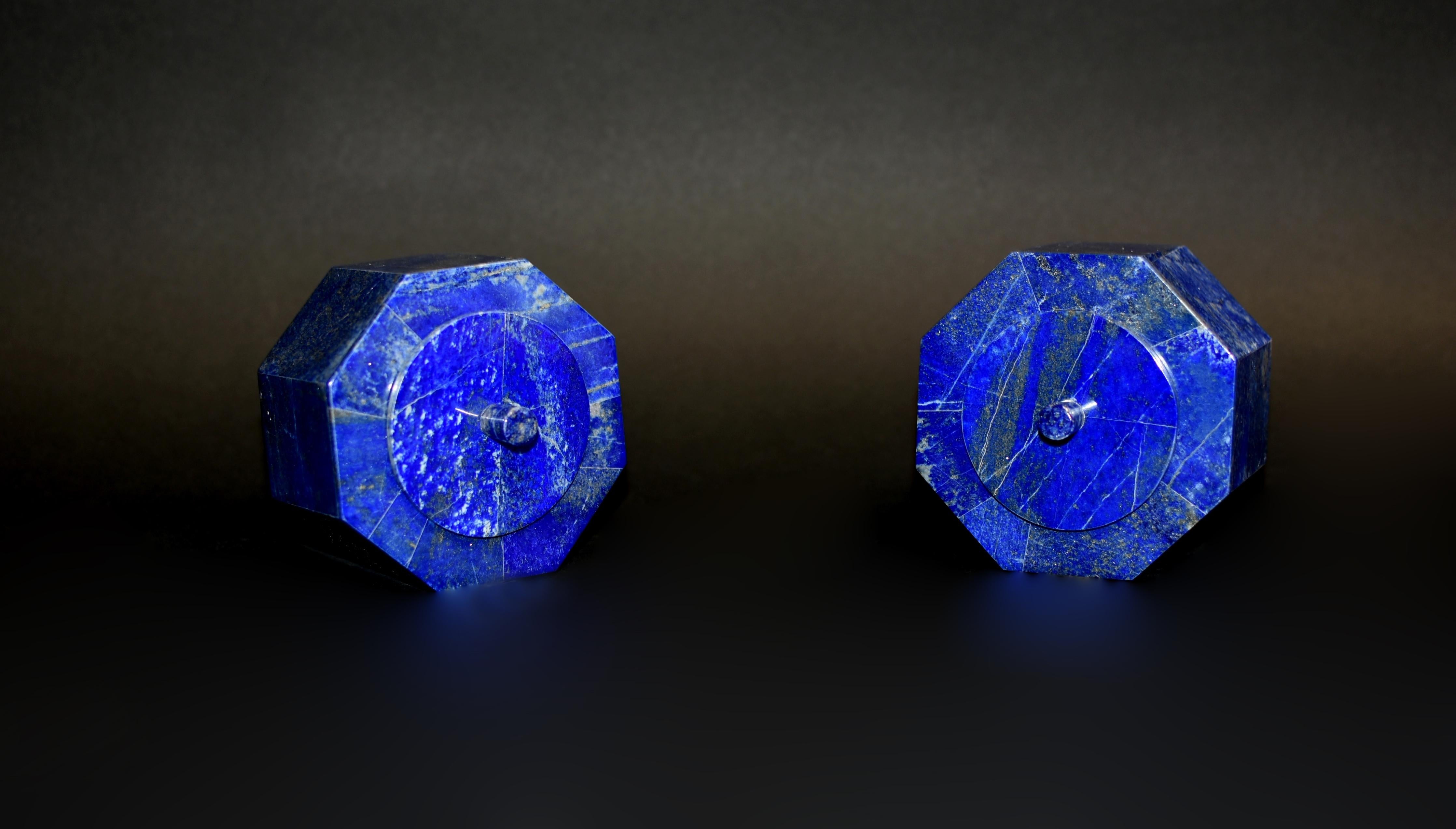 Lapis-lazuli Paire de boîtes octogonales en lapis-lazuli de 4 pouces de qualité AAA en vente