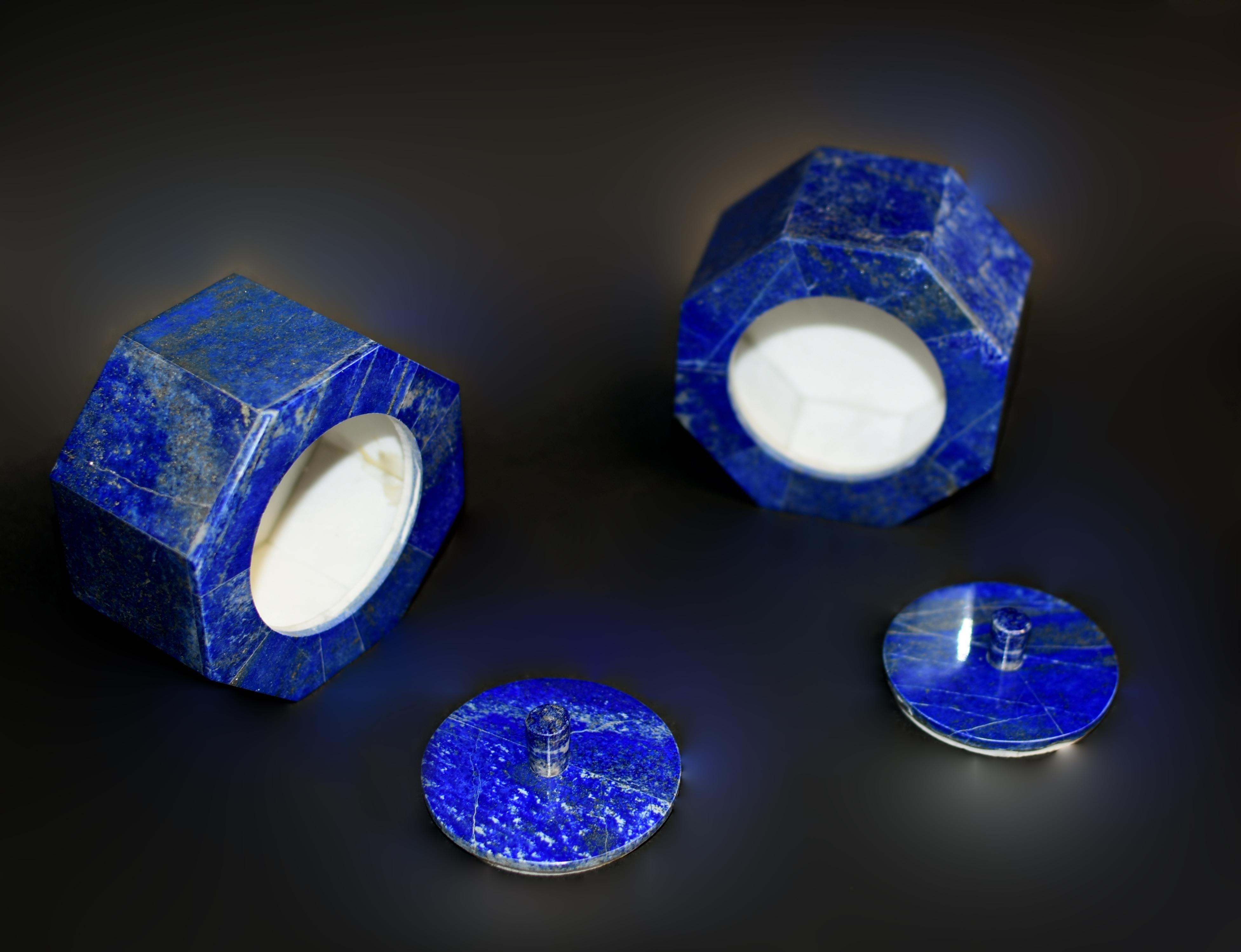 Paire de boîtes octogonales en lapis-lazuli de 4 pouces de qualité AAA en vente 1