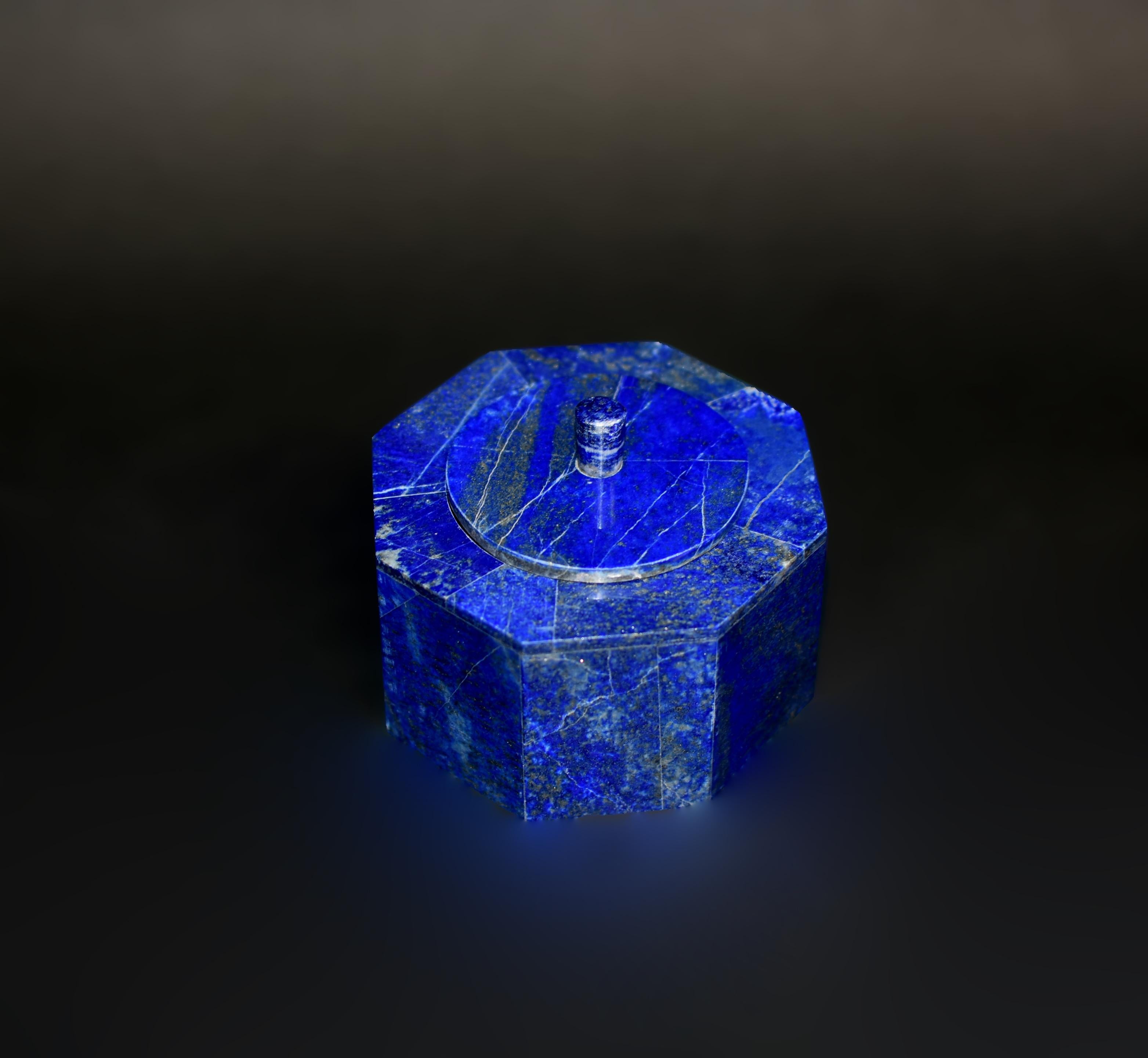 Paire de boîtes octogonales en lapis-lazuli de 4 pouces de qualité AAA en vente 2