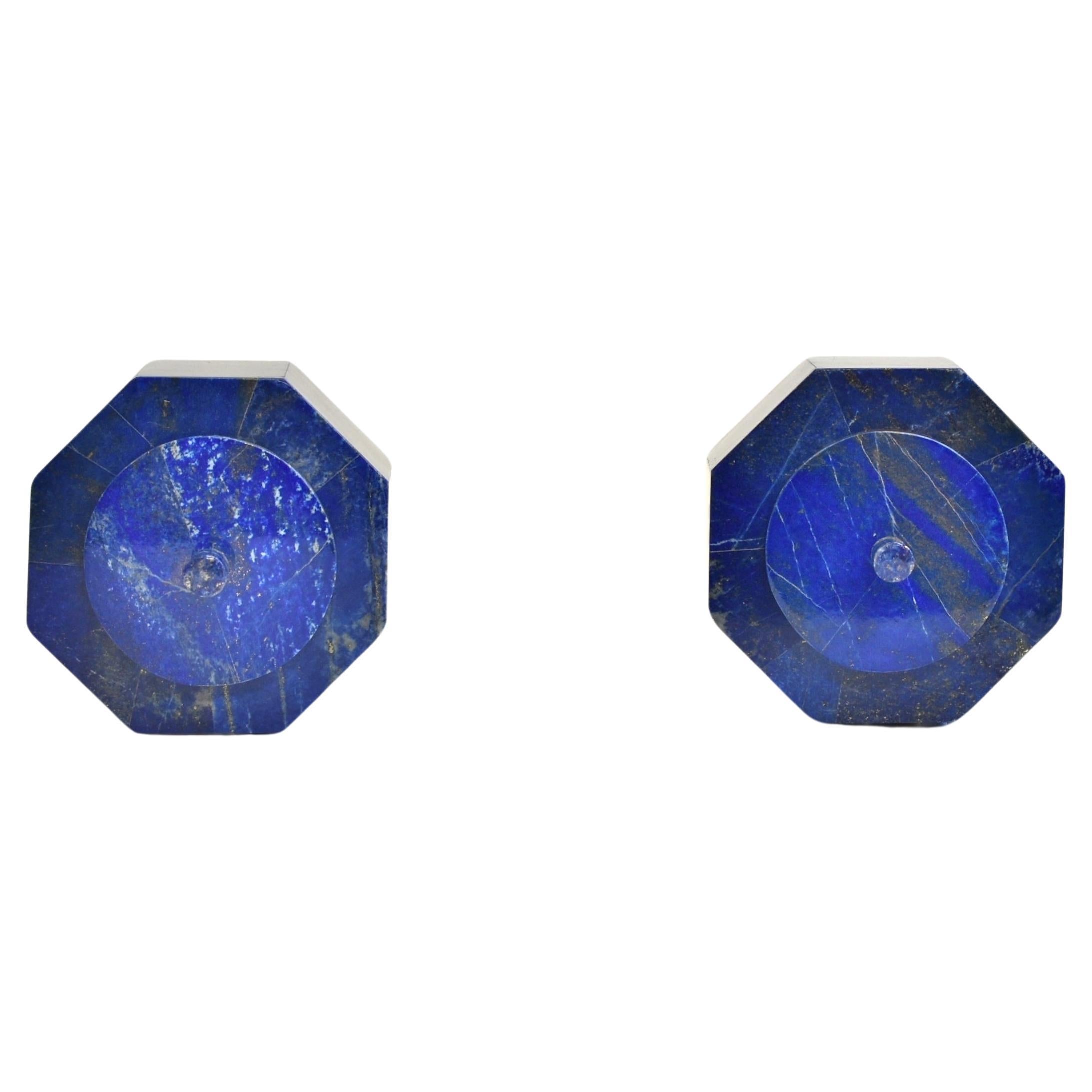 Pair Lapis Lazuli Octagonal Boxes 4" Fine Grade AAA For Sale