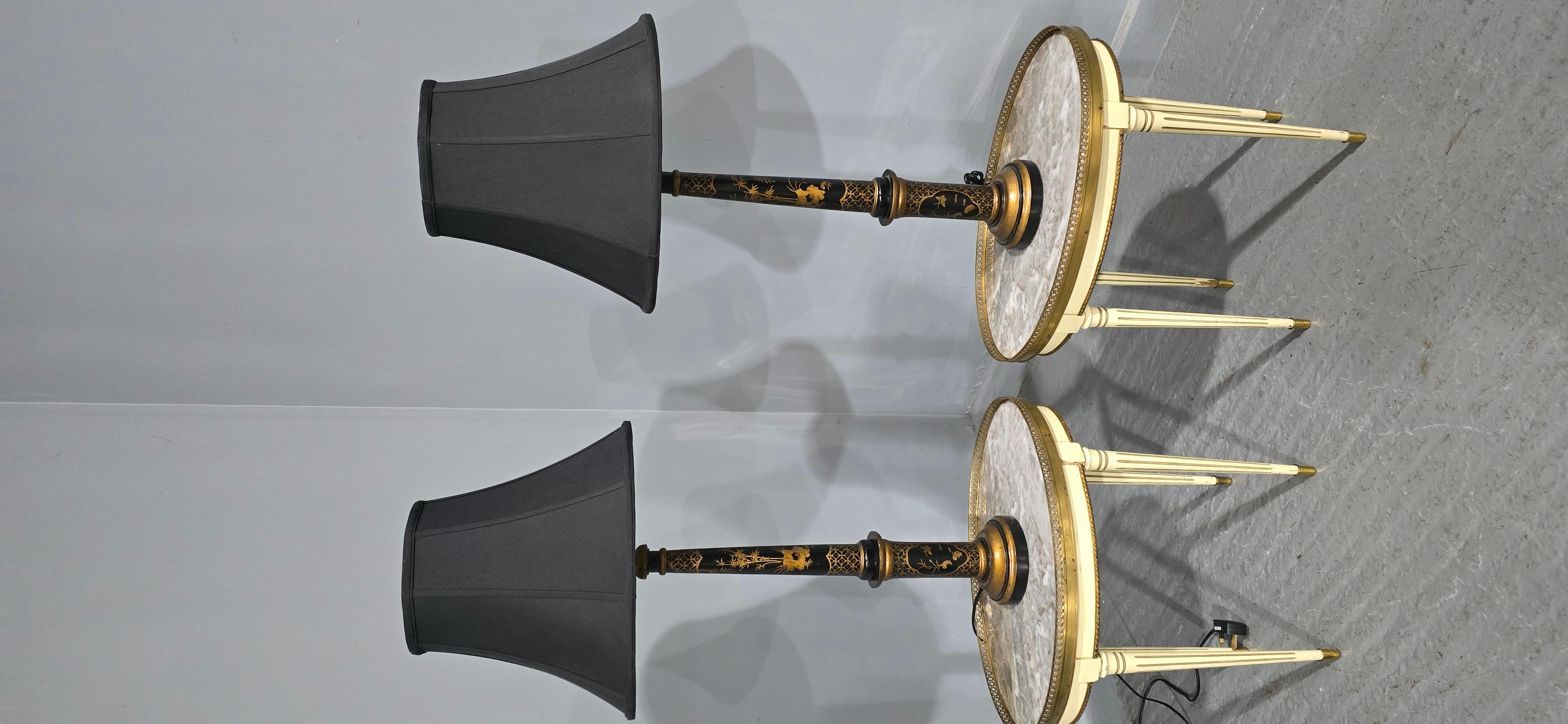 Pair Laquered Table Lamps Chinoiserie en venta