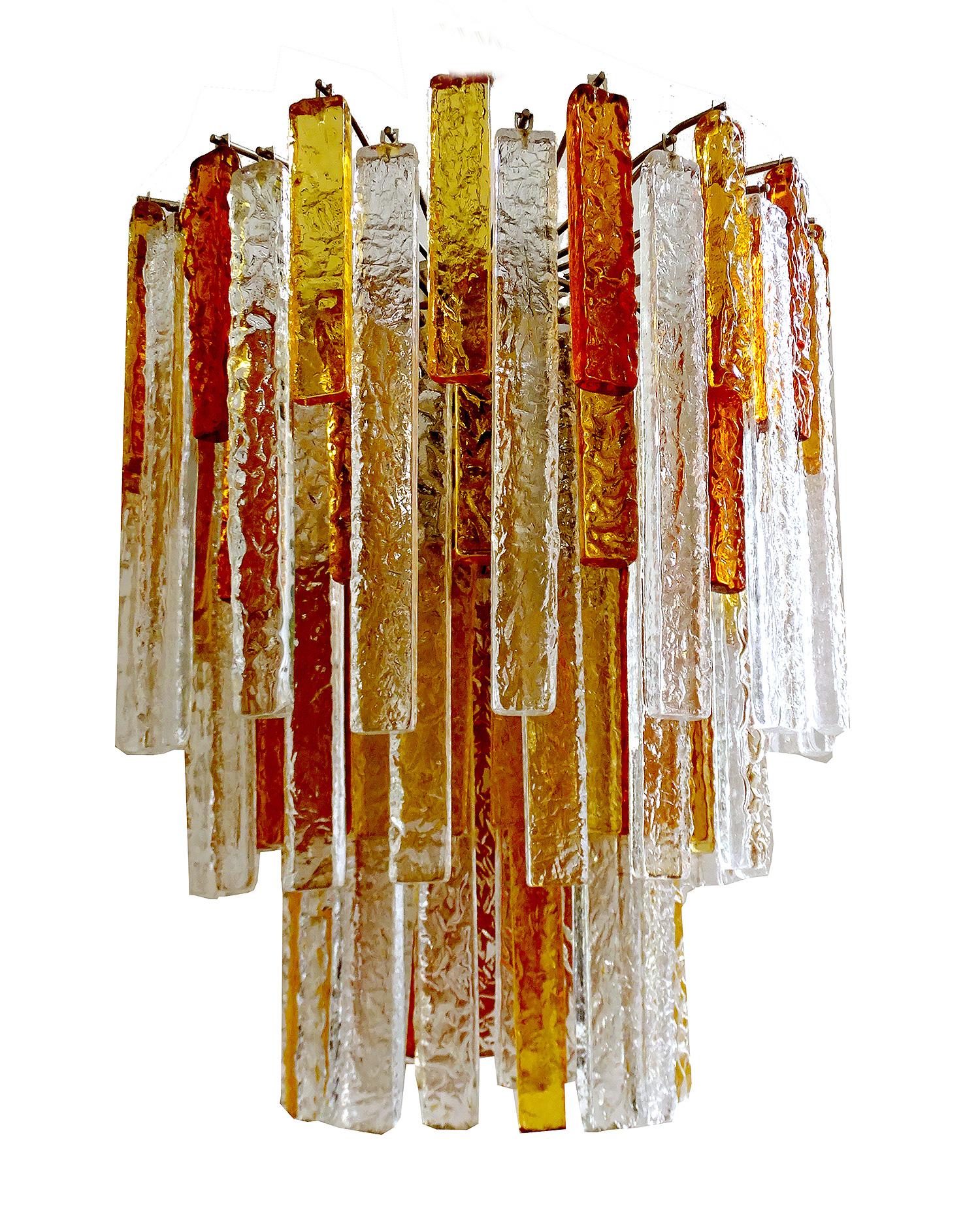 Mid-Century Modern Pair  Large Mazzega Murano Glass Chandelier Pendant Light, Venini Gio Ponti Era