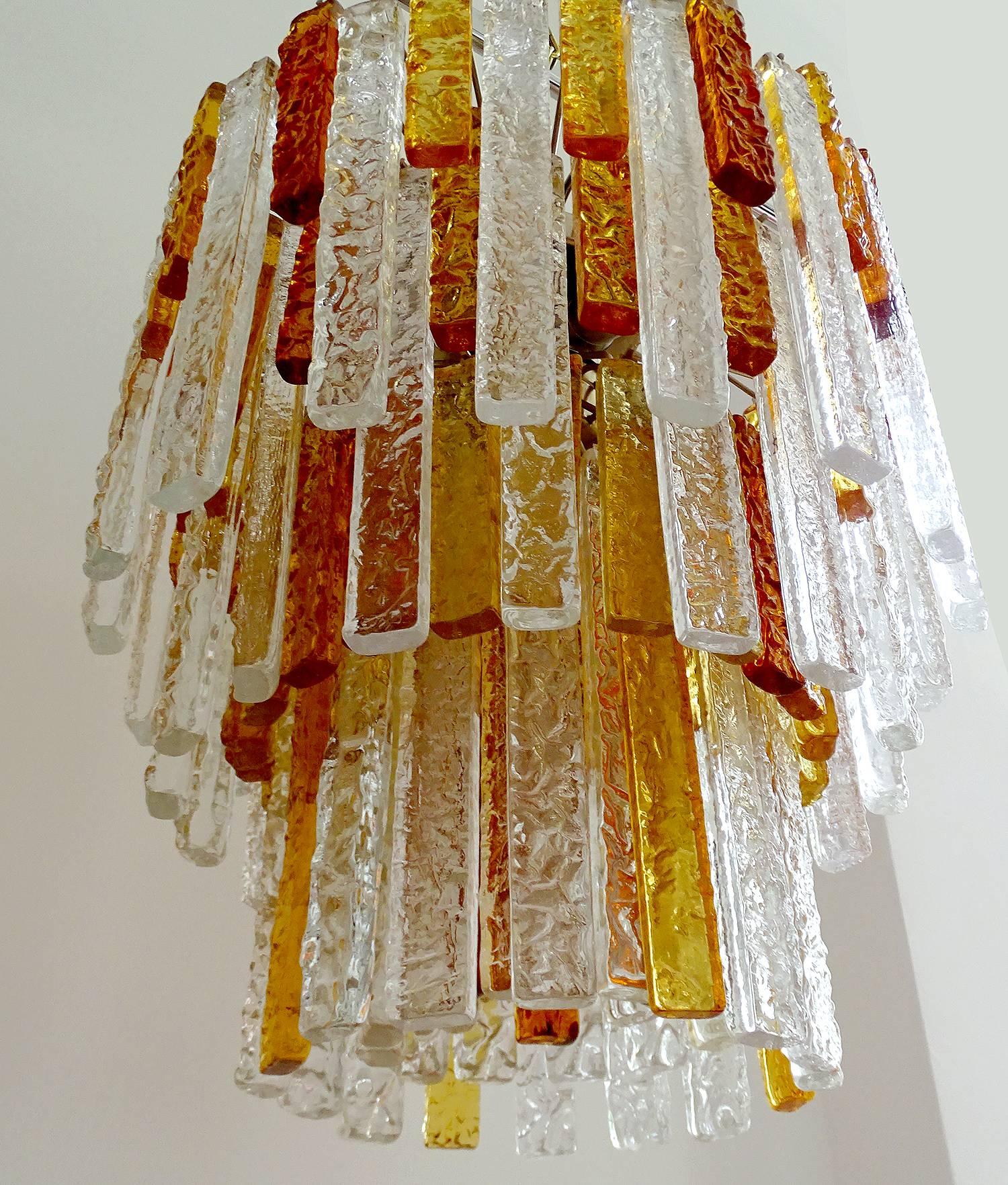 Italian Pair  Large Mazzega Murano Glass Chandelier Pendant Light, Venini Gio Ponti Era