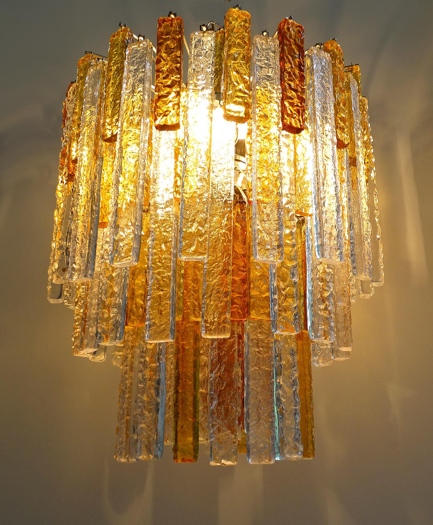 Pair  Large Mazzega Murano Glass Chandelier Pendant Light, Venini Gio Ponti Era In Good Condition In Bremen, DE