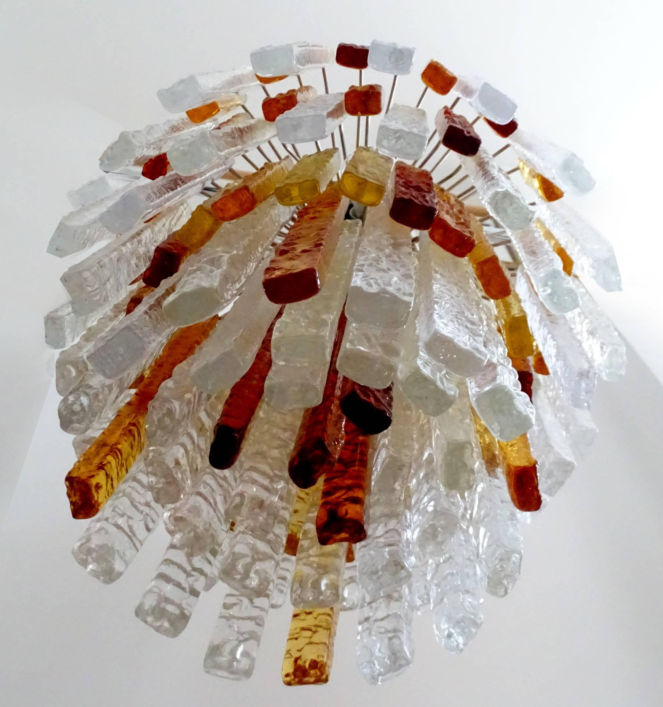 Mid-20th Century Pair  Large Mazzega Murano Glass Chandelier Pendant Light, Venini Gio Ponti Era