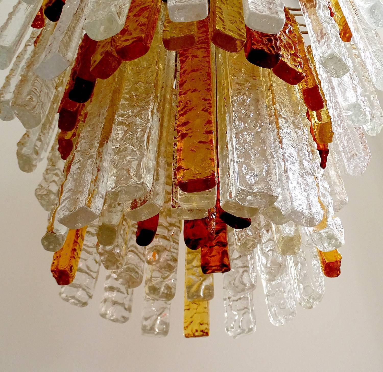 Pair  Large Mazzega Murano Glass Chandelier Pendant Light, Venini Gio Ponti Era 1