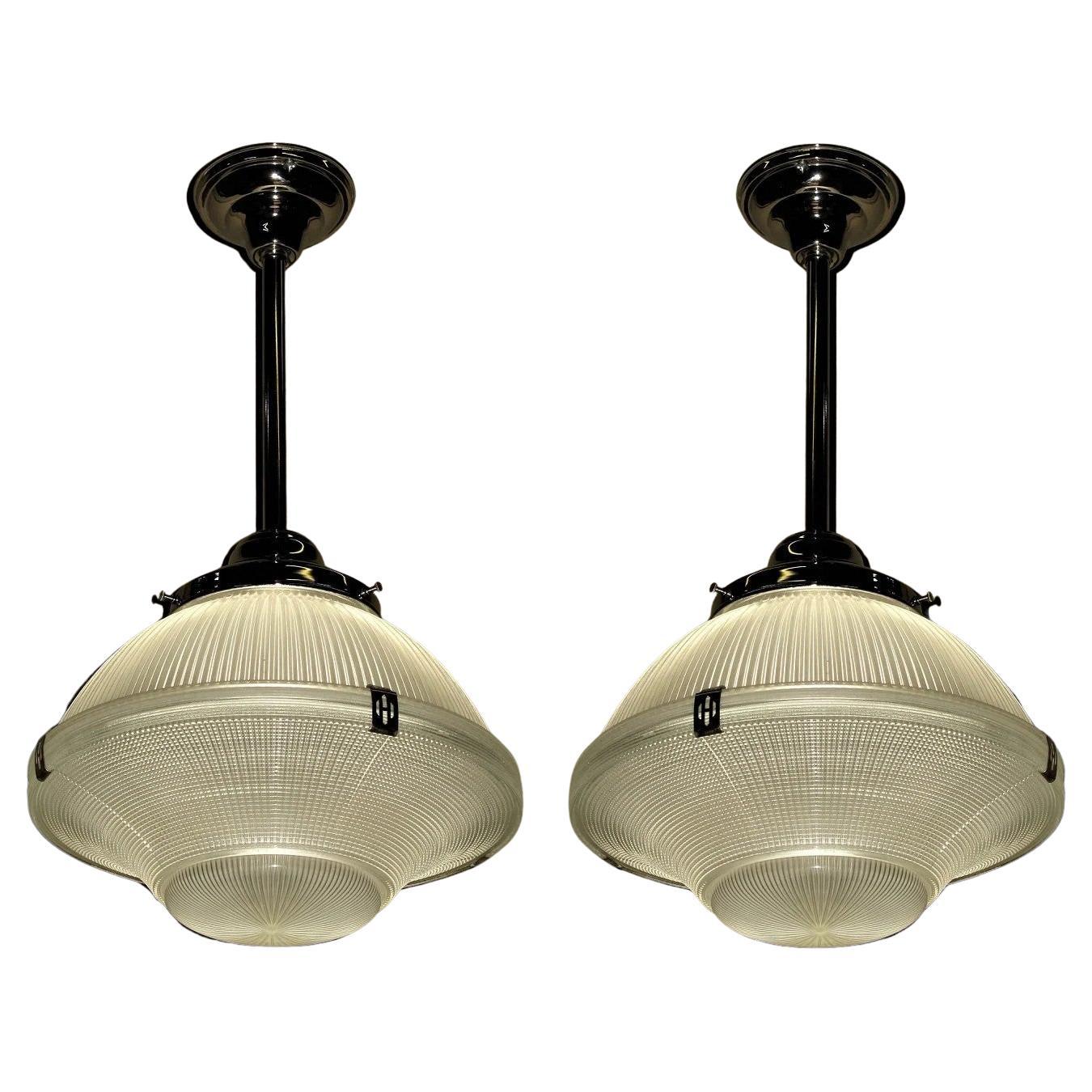 Pair Large 14" Holophane Shade Priced Per Pair For Sale