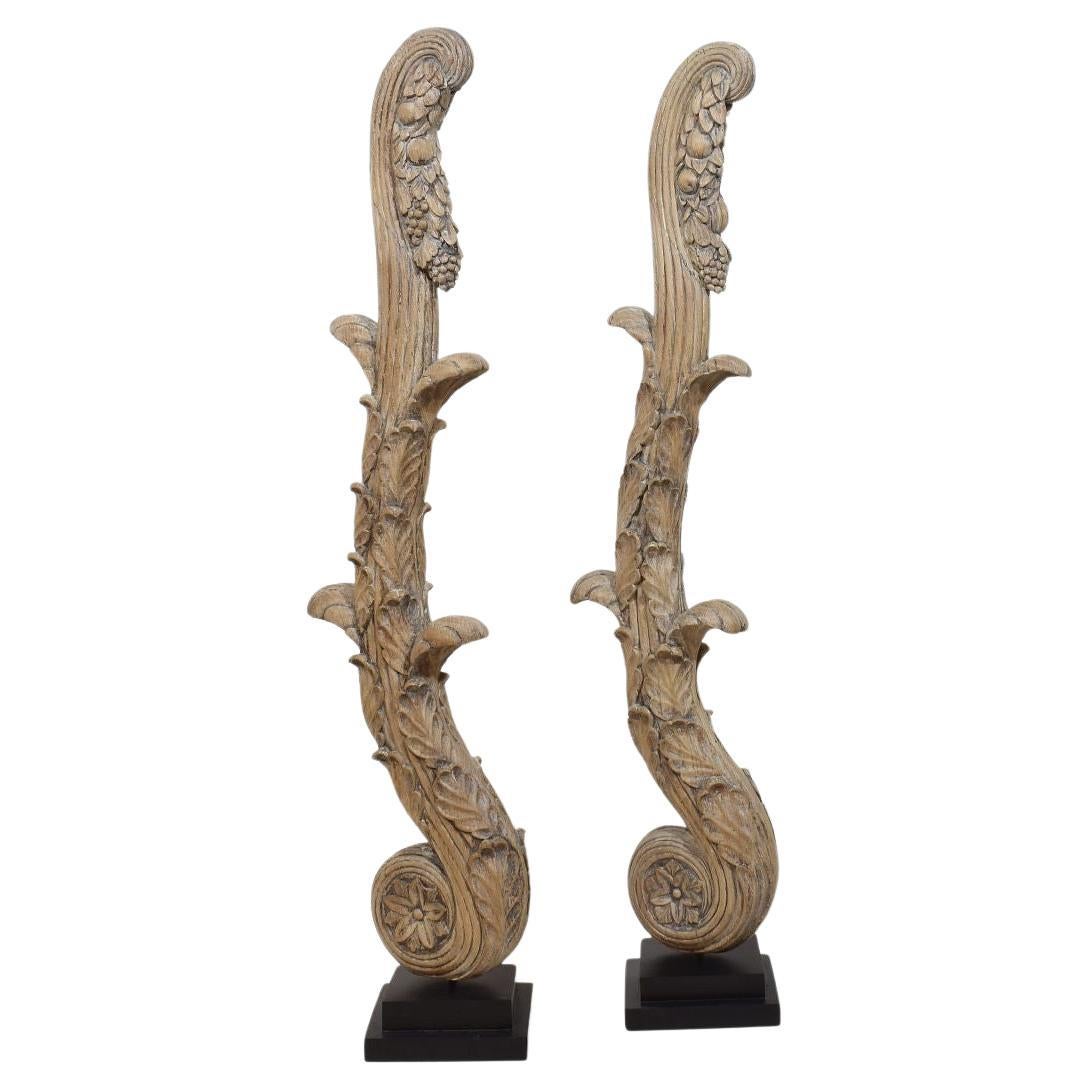 Pair Large 18th Century French Neoclassical Carved Oak Ornaments