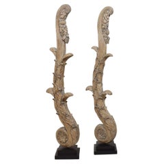 Pair Large 18th Century French Neoclassical Carved Oak Ornaments