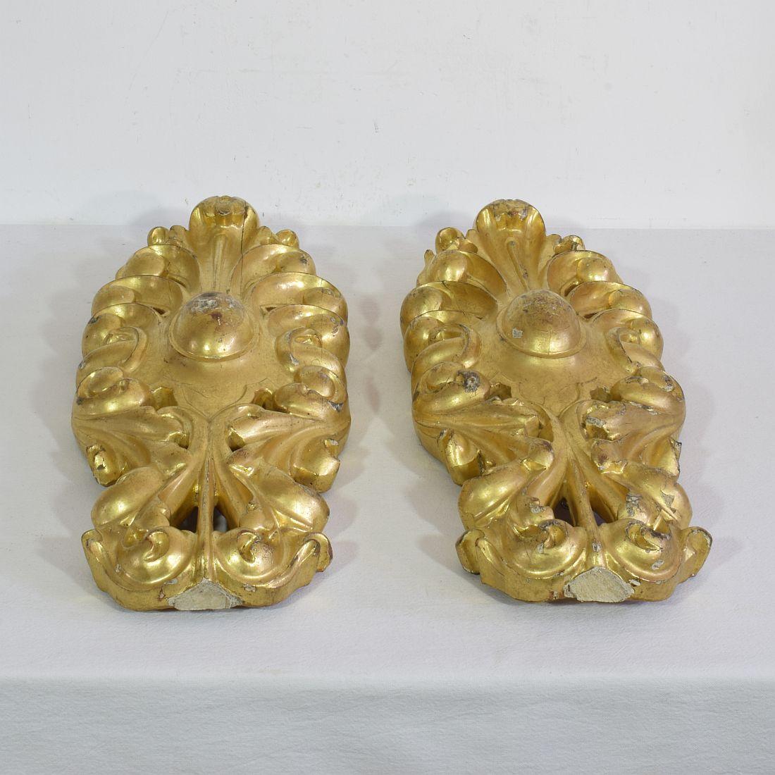 Pair Large 18th Century Italian Neoclassical Carved Giltwood Ornaments 12