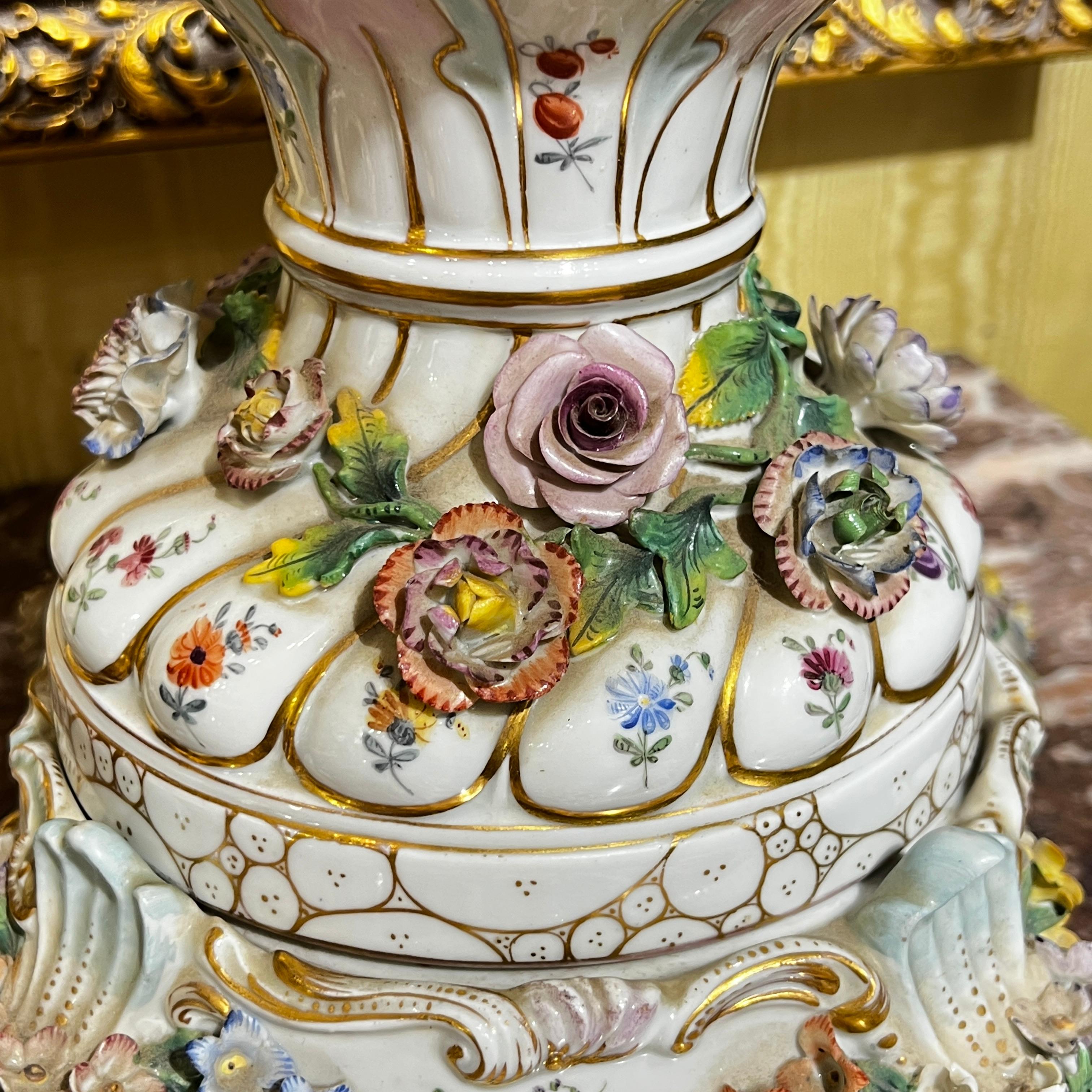 Pair Large 19 Century German Dresden Porcelain Urns 8