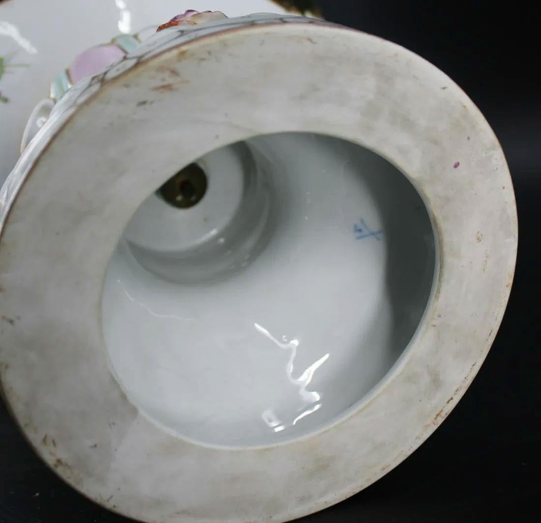 Pair Large 19 Century German Dresden Porcelain Urns 1