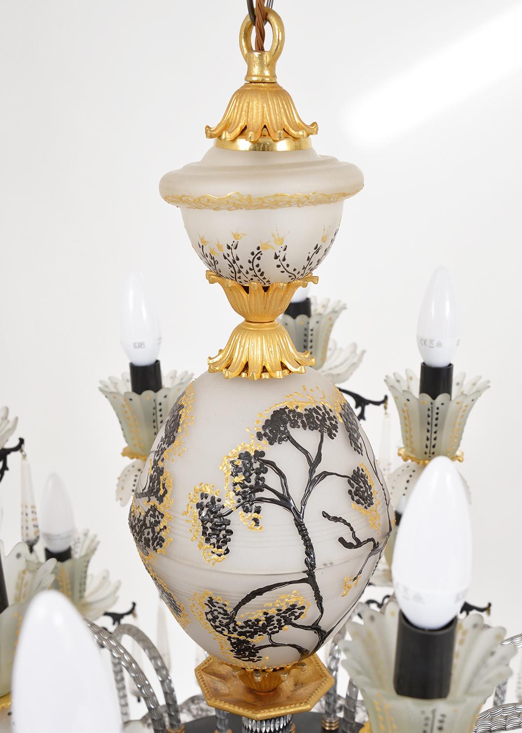 Paire de grands lustres vénitiens italiens Belle Epoque des années 1970 en verre doré à 24 ampoules en vente 4