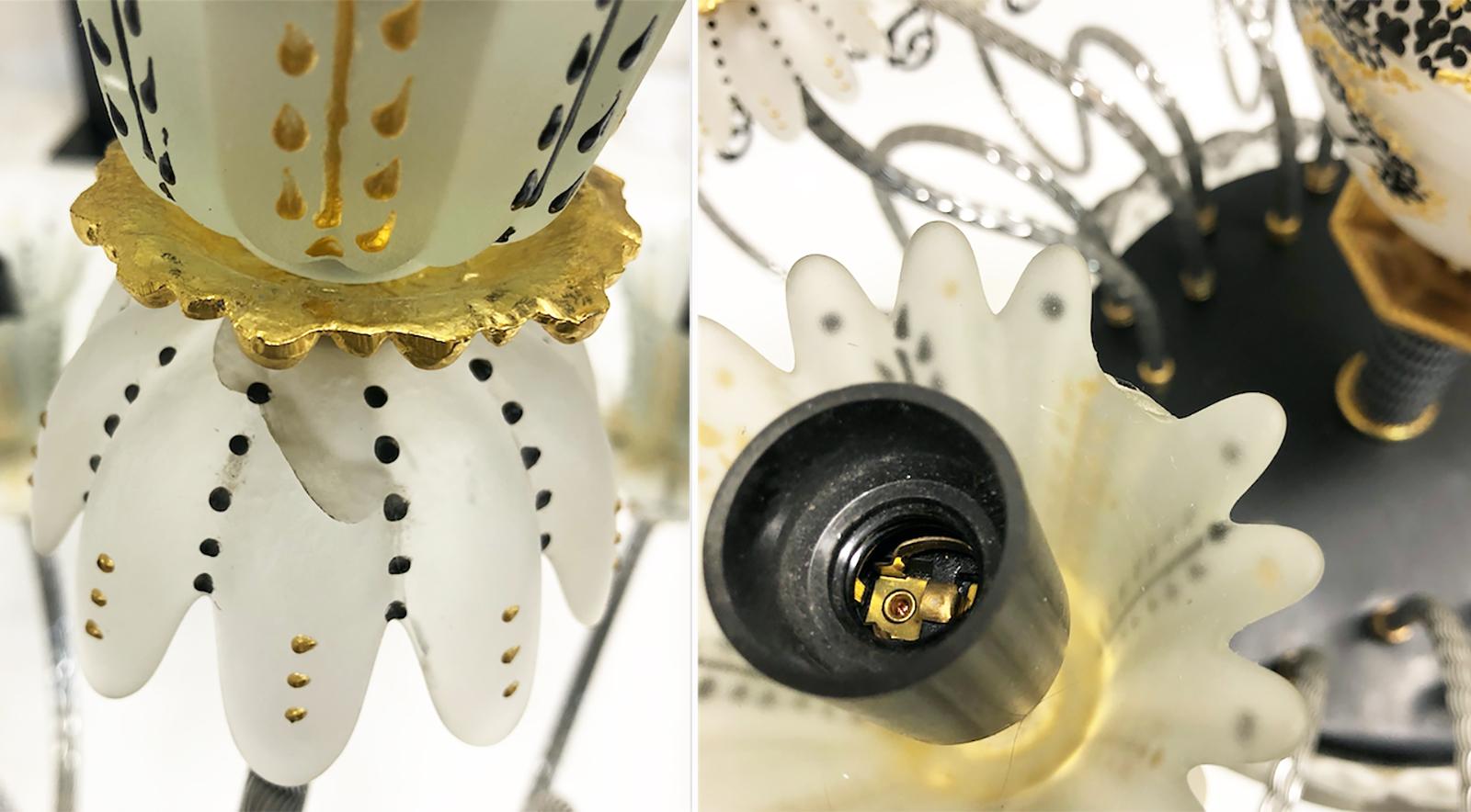 Paire de grands lustres vénitiens italiens Belle Epoque des années 1970 en verre doré à 24 ampoules en vente 12