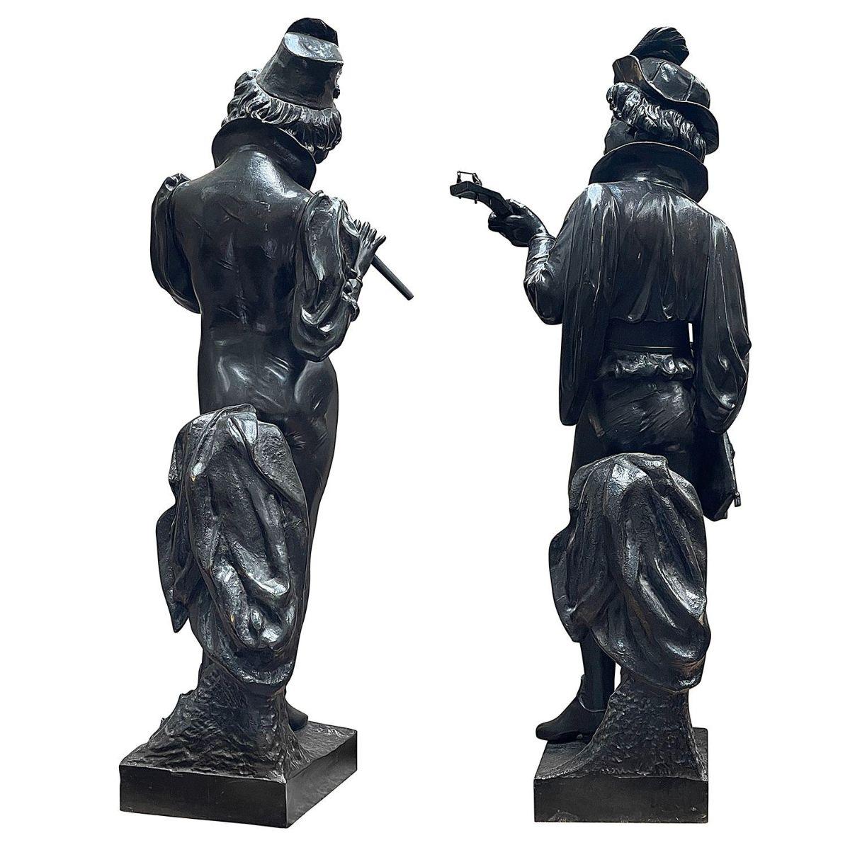 Pair large 19th Bronze Venetian musicians, circa 1860 For Sale 4