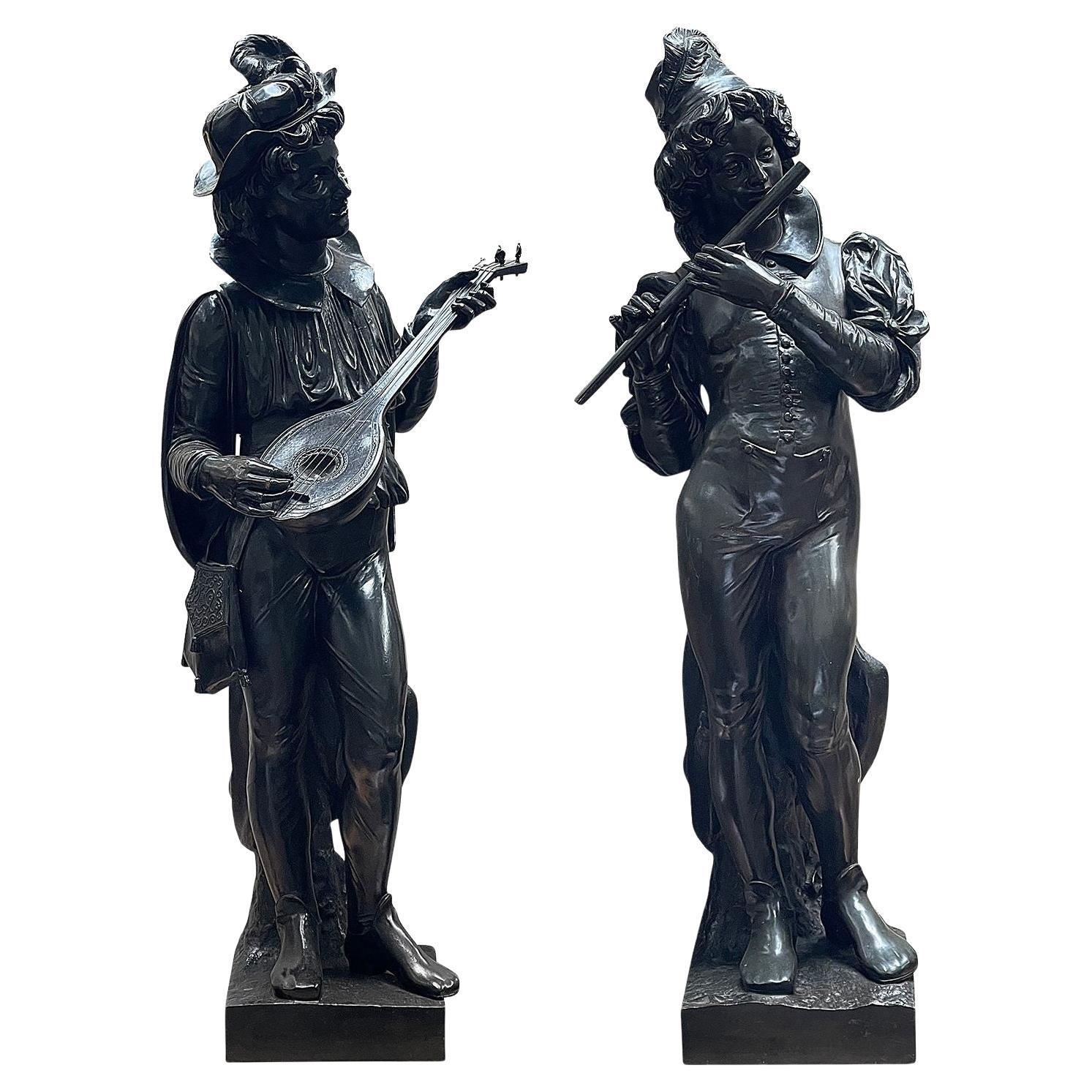 Coppia di grandi musicisti veneziani in bronzo del XIX secolo, circa 1860