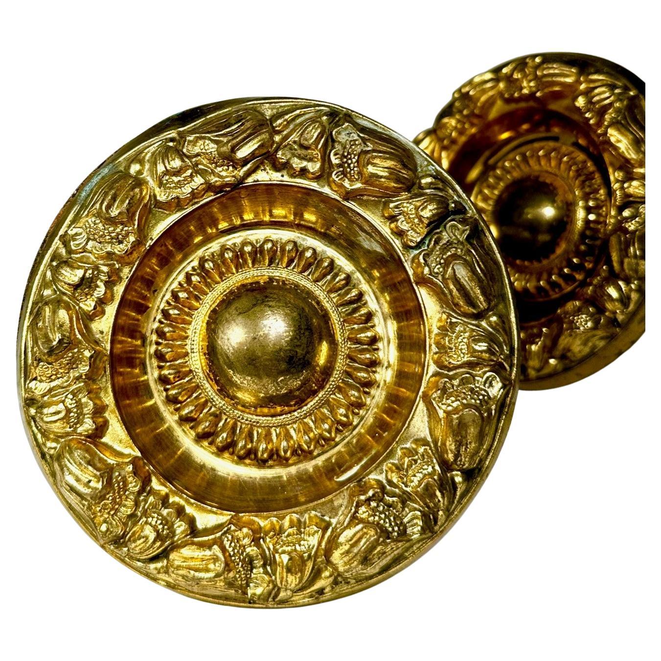 Paire de grandes attaches de rideaux en laiton de style Empire fédéral américain du 19e C.

Une élégante paire d'embrasses de rideaux à motif floral de style Eleg. Grands médaillons de 5 pouces de forme circulaire typique, avec un fin travail de