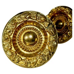 Pair Large 19th C. American Federal Empire Brass Curtain Tie Backs.