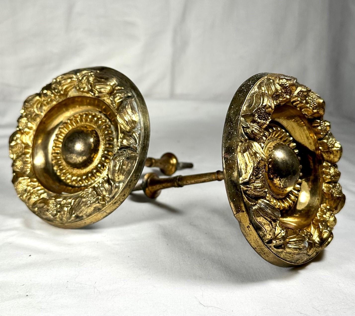 Pair Large 19th C. American Federal Empire Brass Curtain Tie Backs. For Sale 1