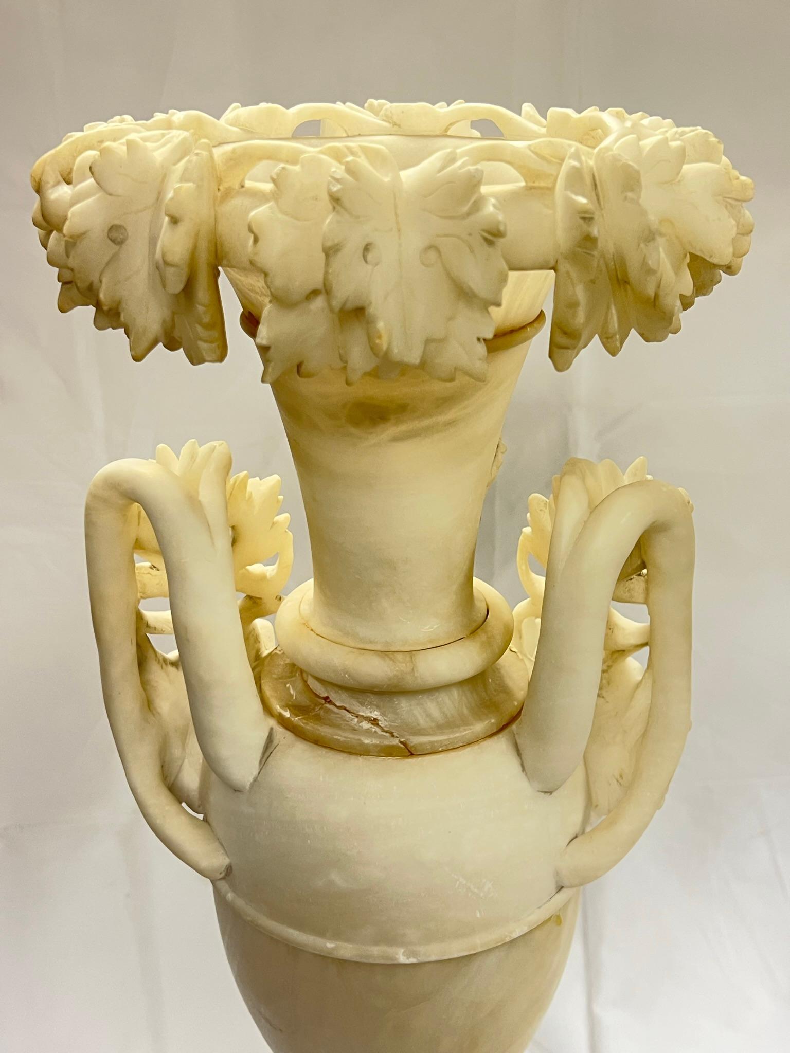 Pair Large 19th Century Italian Carved Alabaster Vases For Sale 6