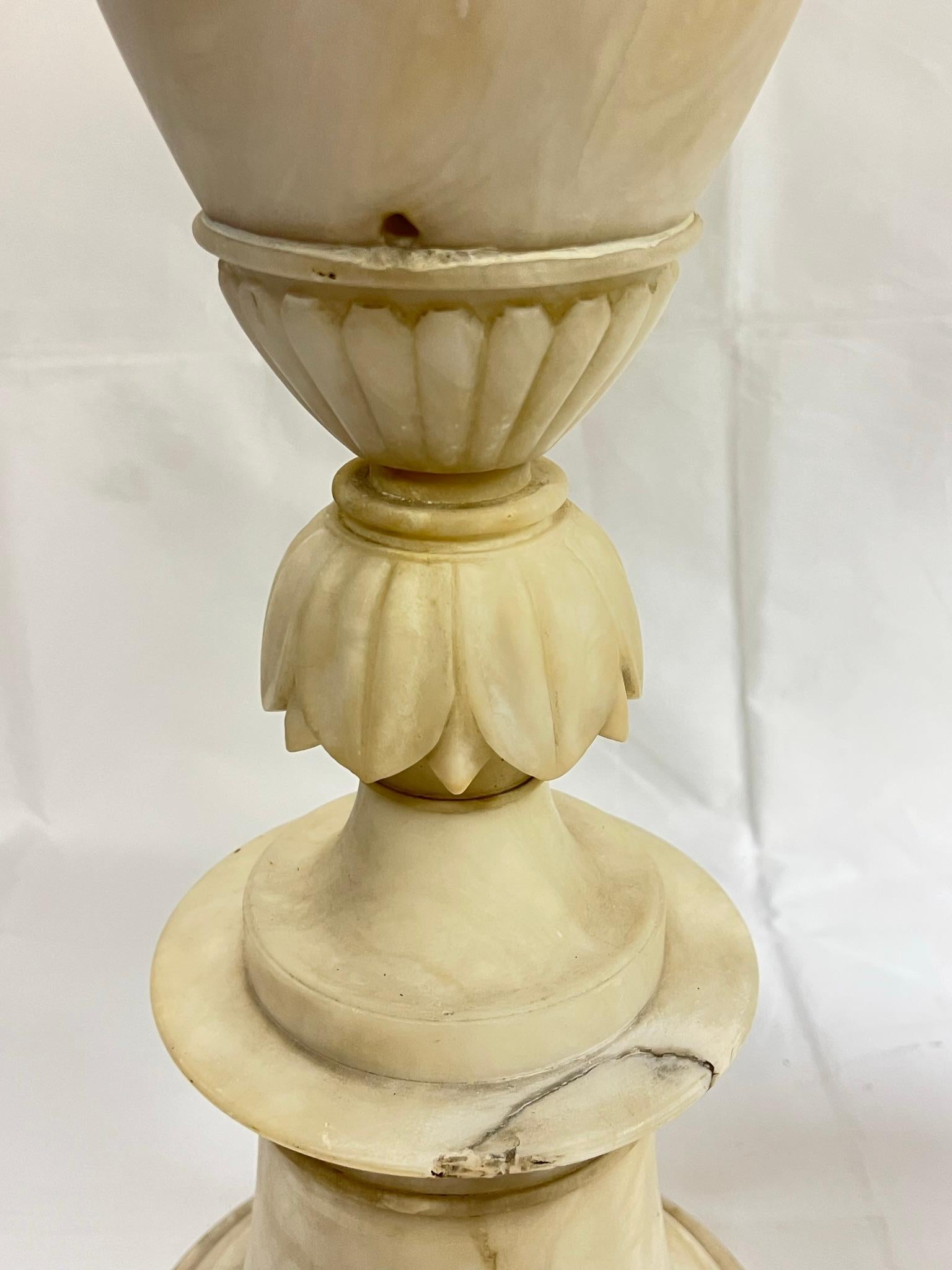 Pair Large 19th Century Italian Carved Alabaster Vases For Sale 10