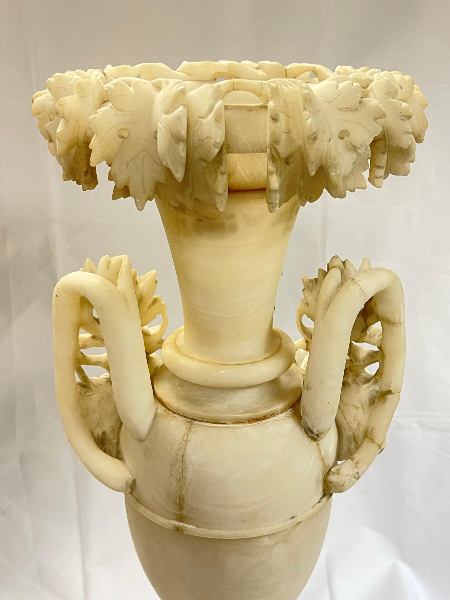 Pair Large 19th Century Italian Carved Alabaster Vases For Sale 12