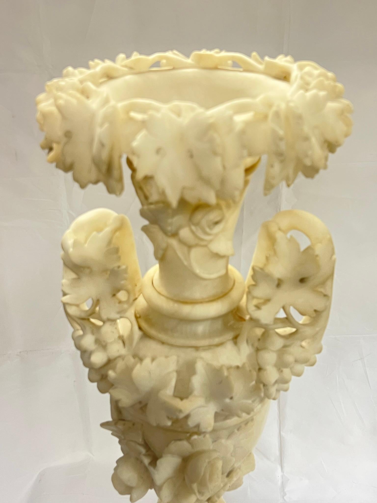 Pair Large 19th Century Italian Carved Alabaster Vases For Sale 16
