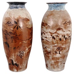 Pair Large 28" Mid-Century Modern Japanese Ceramic Vases