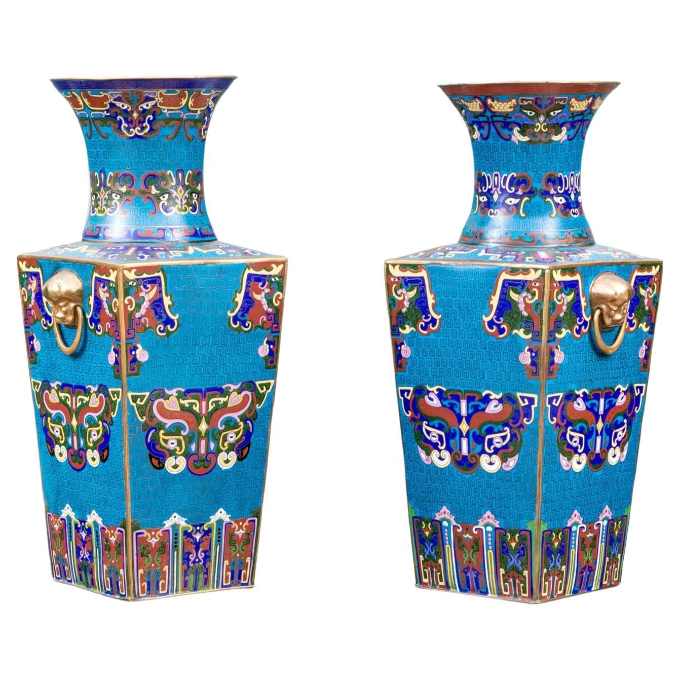 Pair Large Antique 19th Century Cloisonne Vases