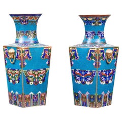 Pair Large Antique 19th Century Cloisonne Vases