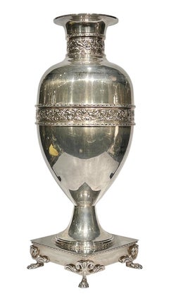 Pair Large Antique 19th Century English Silver Plate Vases in Neoclassical Style