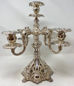 Pair Large Antique American Rococo Style Silver-Plated 5 Cup Candelabra, Ca 1890