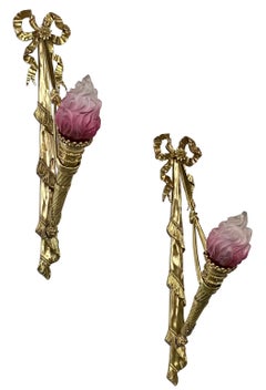 Coppia di grandi torce da parete in ottone Beaux Arts, francese, circa 1900