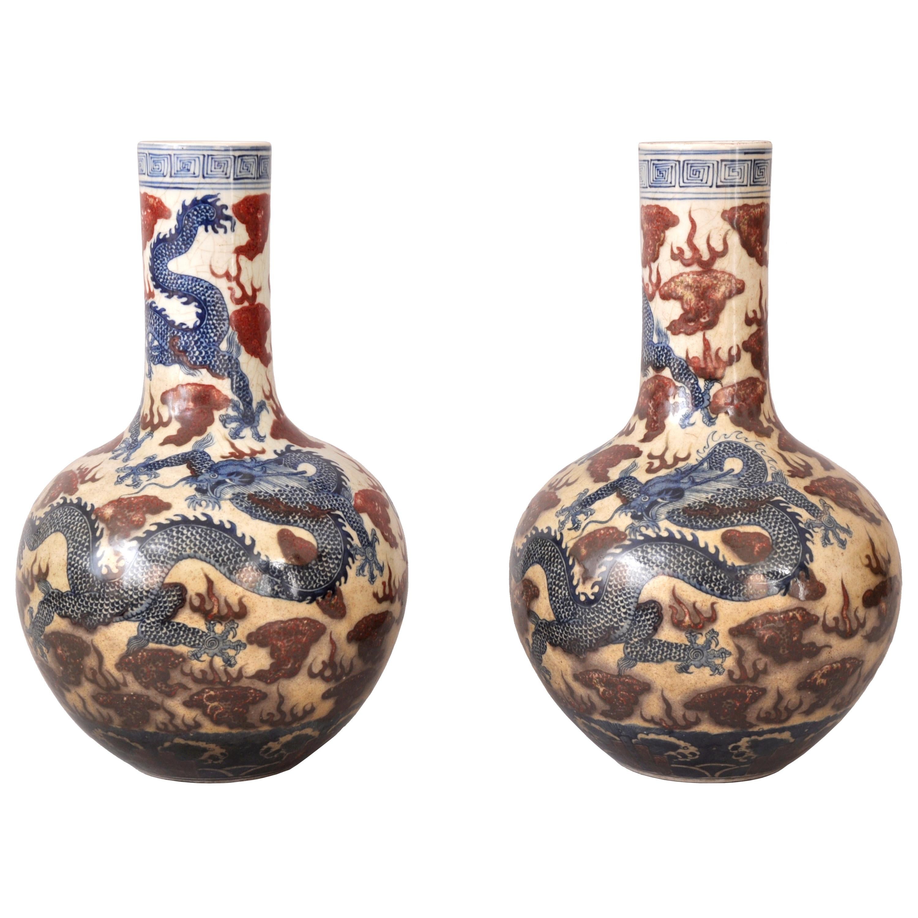 china handmade jingdezhen porcelain painting dragon blue vase  worth collecting 