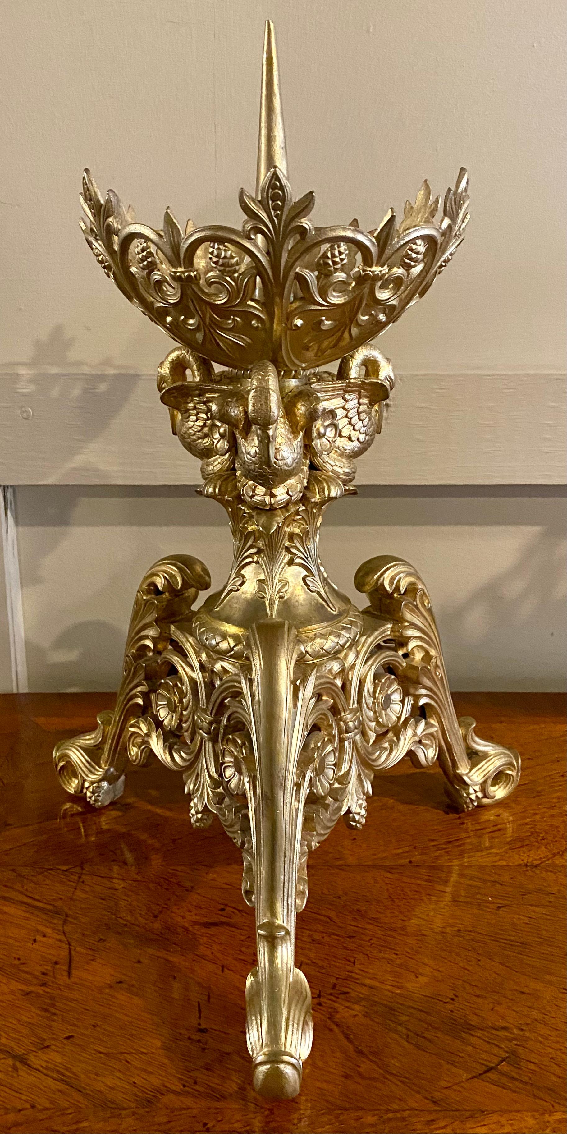 Gothic Pair Large Antique Early 19th Century French Gold Bronze Chateau Candle Holders