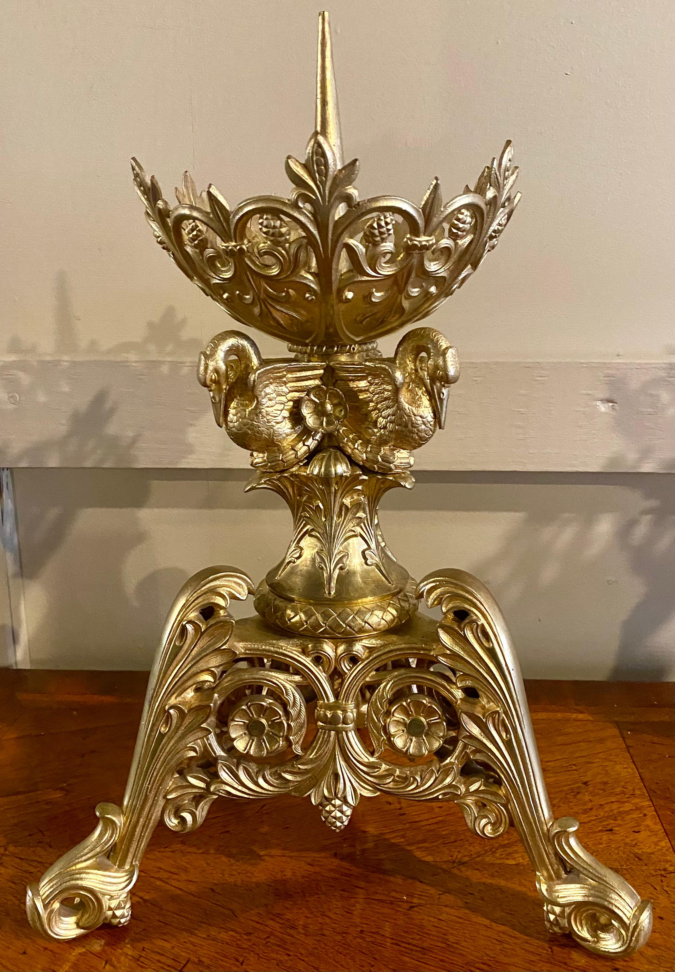 Pair Large Antique Early 19th Century French Gold Bronze Chateau Candle Holders In Good Condition In New Orleans, LA