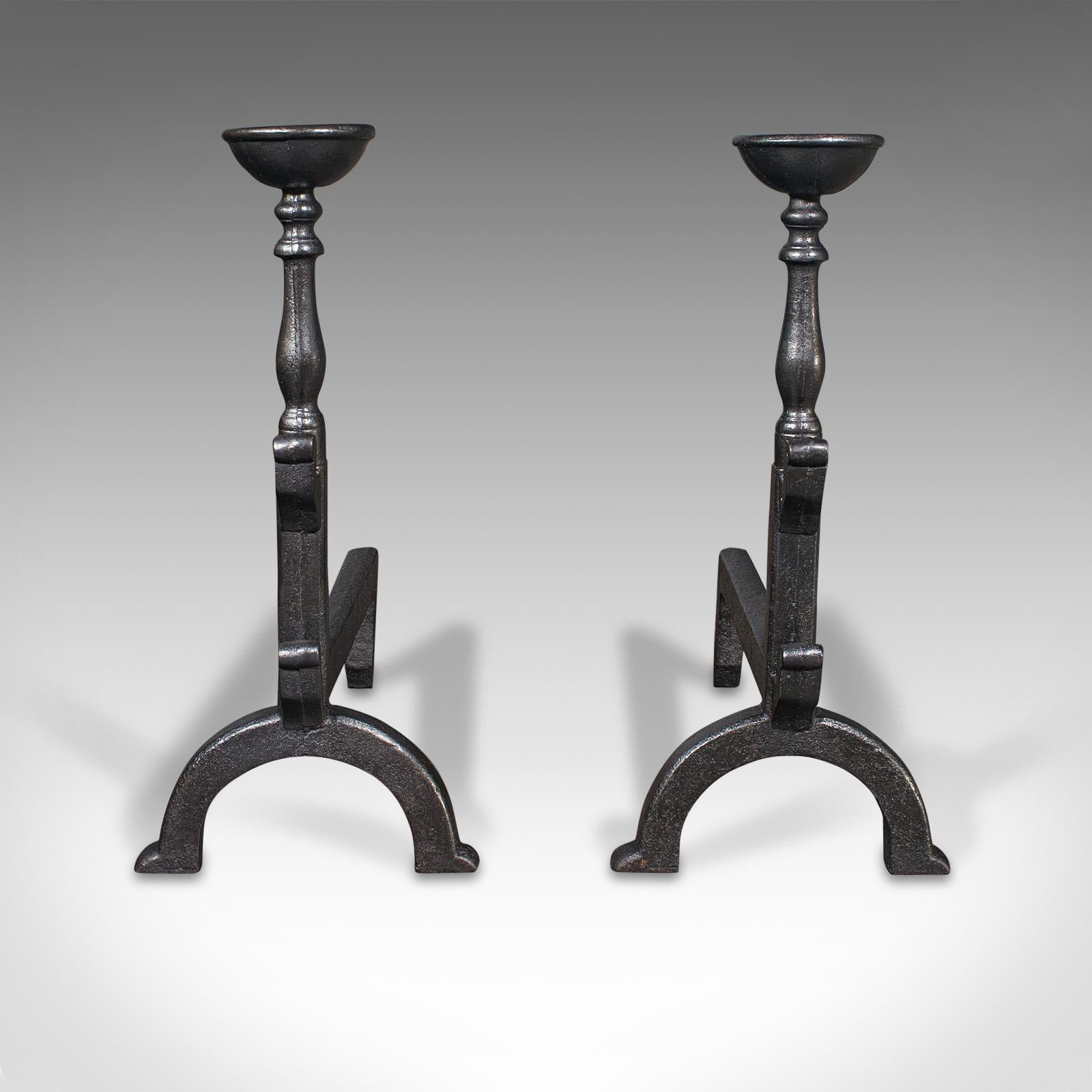 Pair, Large Antique Fire Dogs, English, Cast Iron, Fireplace Andiron, Victorian at 1stDibs