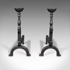 Pair, Large Antique Fire Dogs, English, Cast Iron, Fireplace Andiron, Victorian