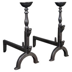 Pair, Large Antique Fire Dogs, English, Cast Iron, Fireplace Andiron, Victorian