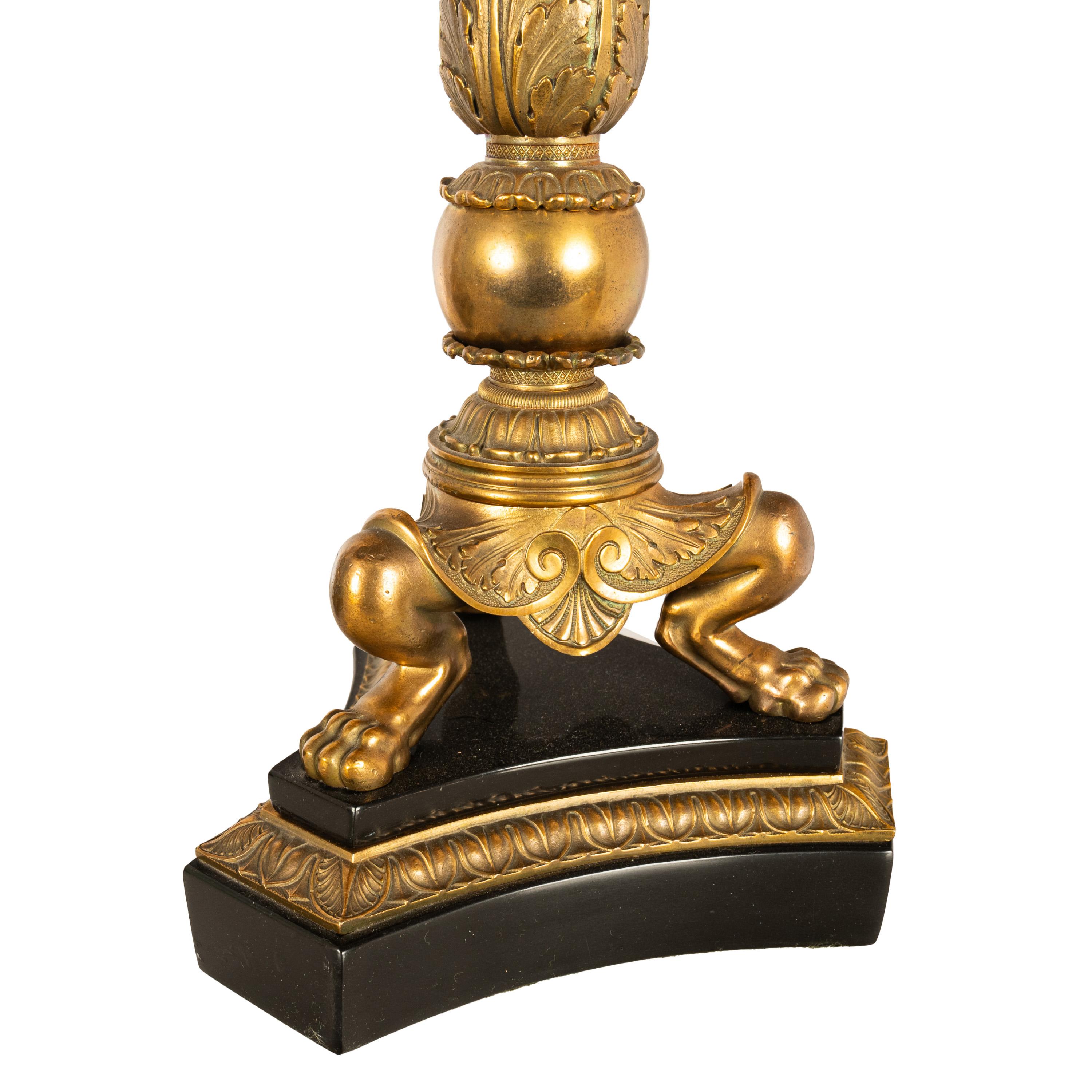 Cast Pair Large Antique French Restoration Gilt Bronze Ormolu Marble Candelabra 1815